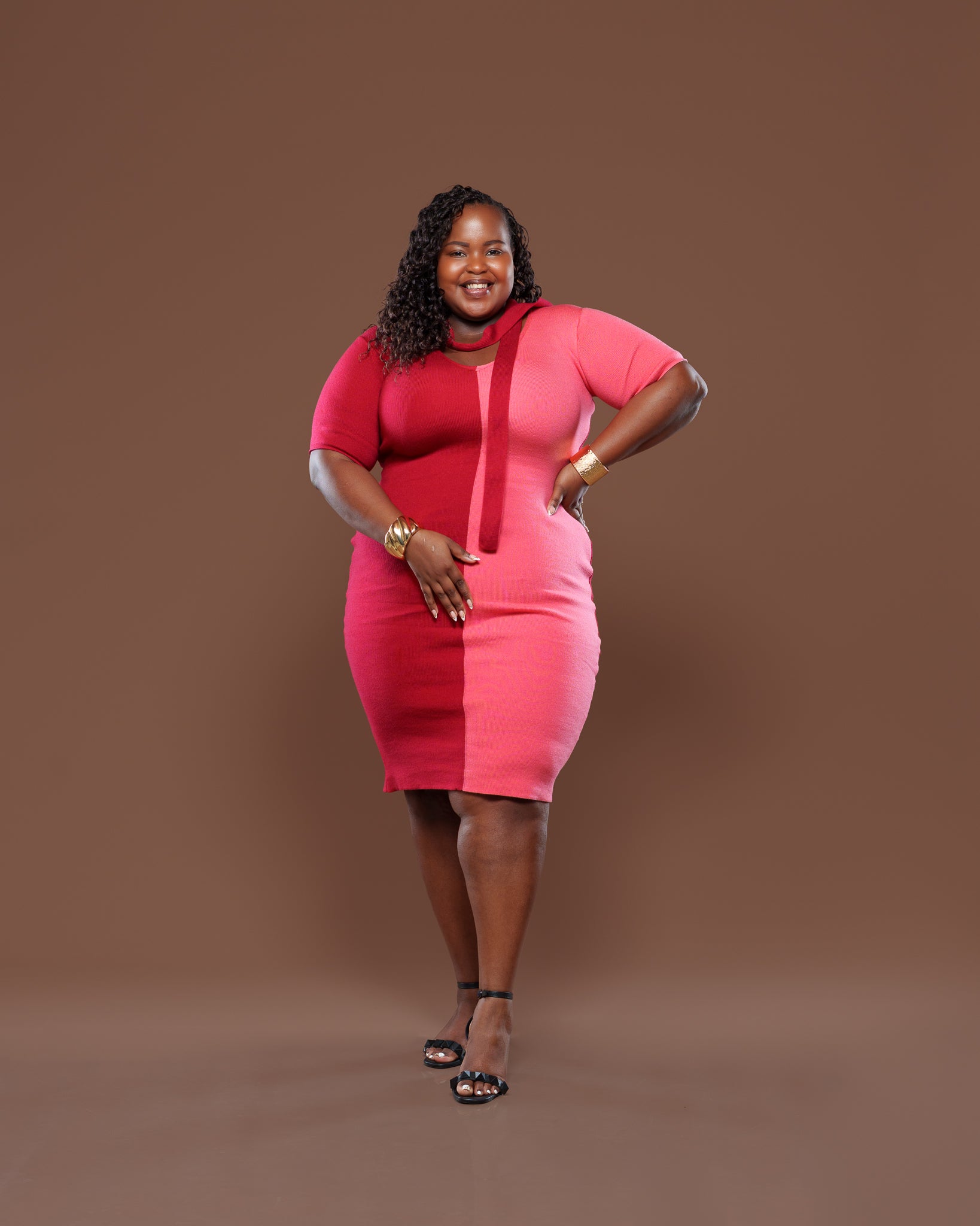 Axis Knit Midi Dress In Cherry Coral