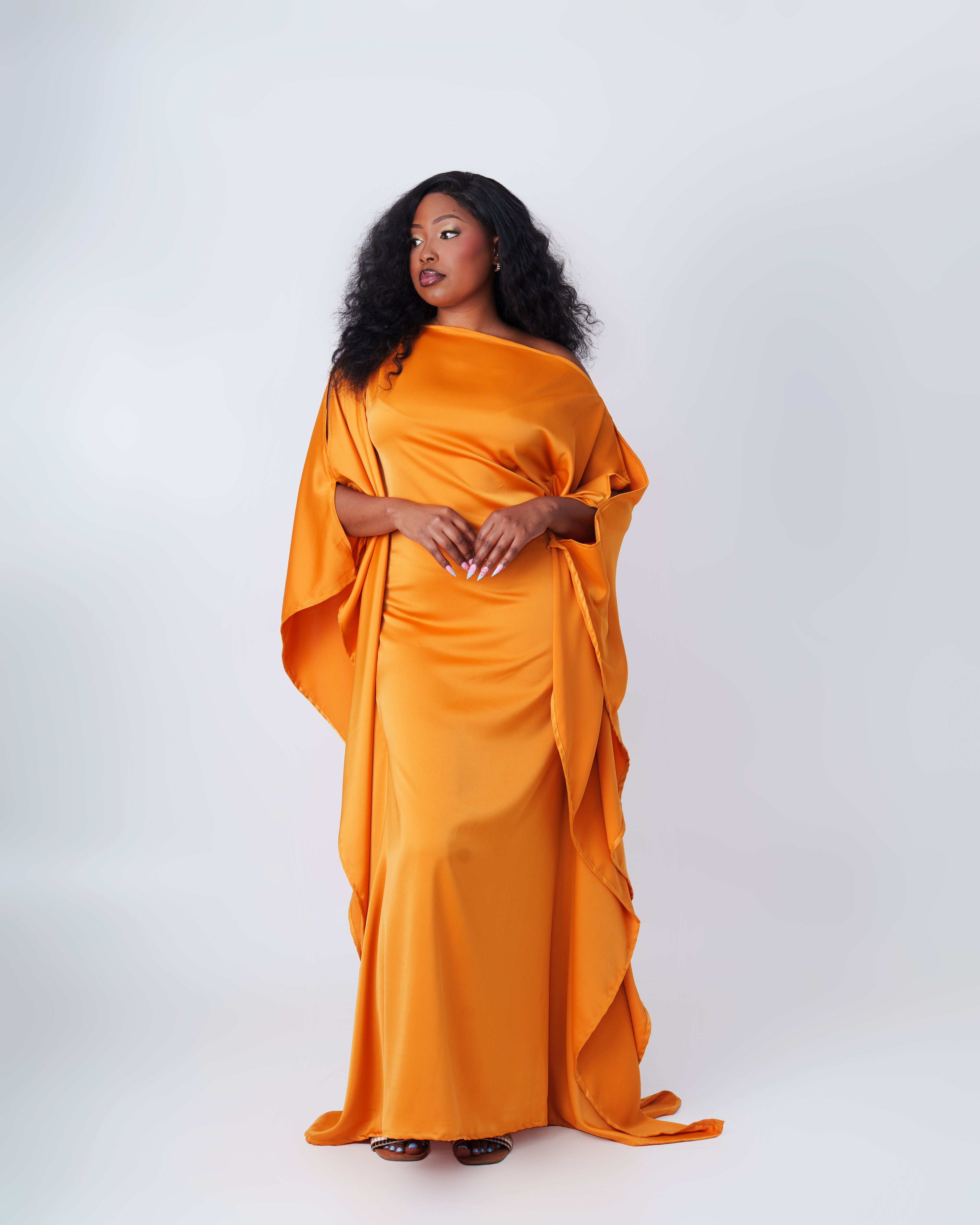 Plain Silk Kaftan-Mustard