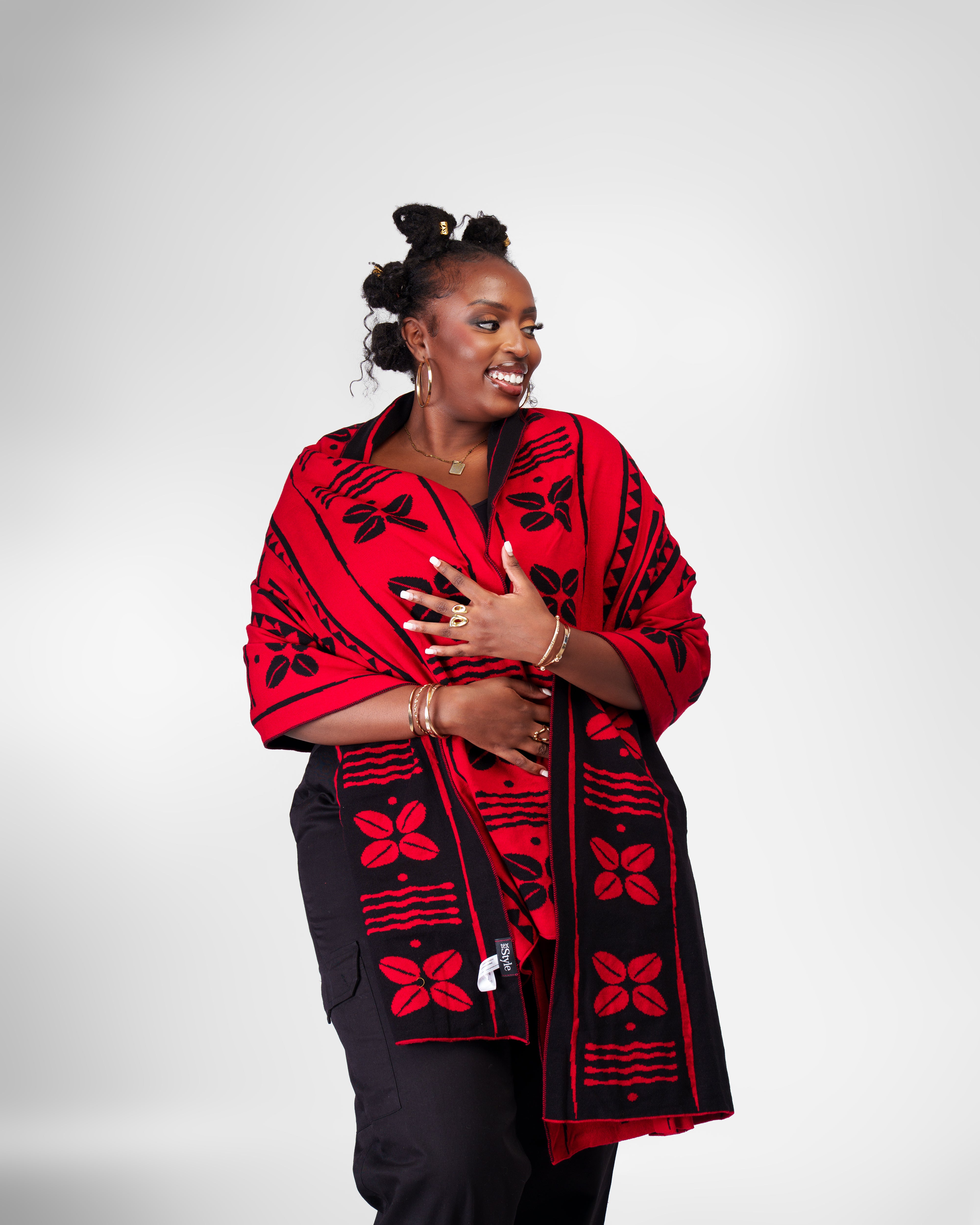 Zuri Tribe scarf-Rose red black