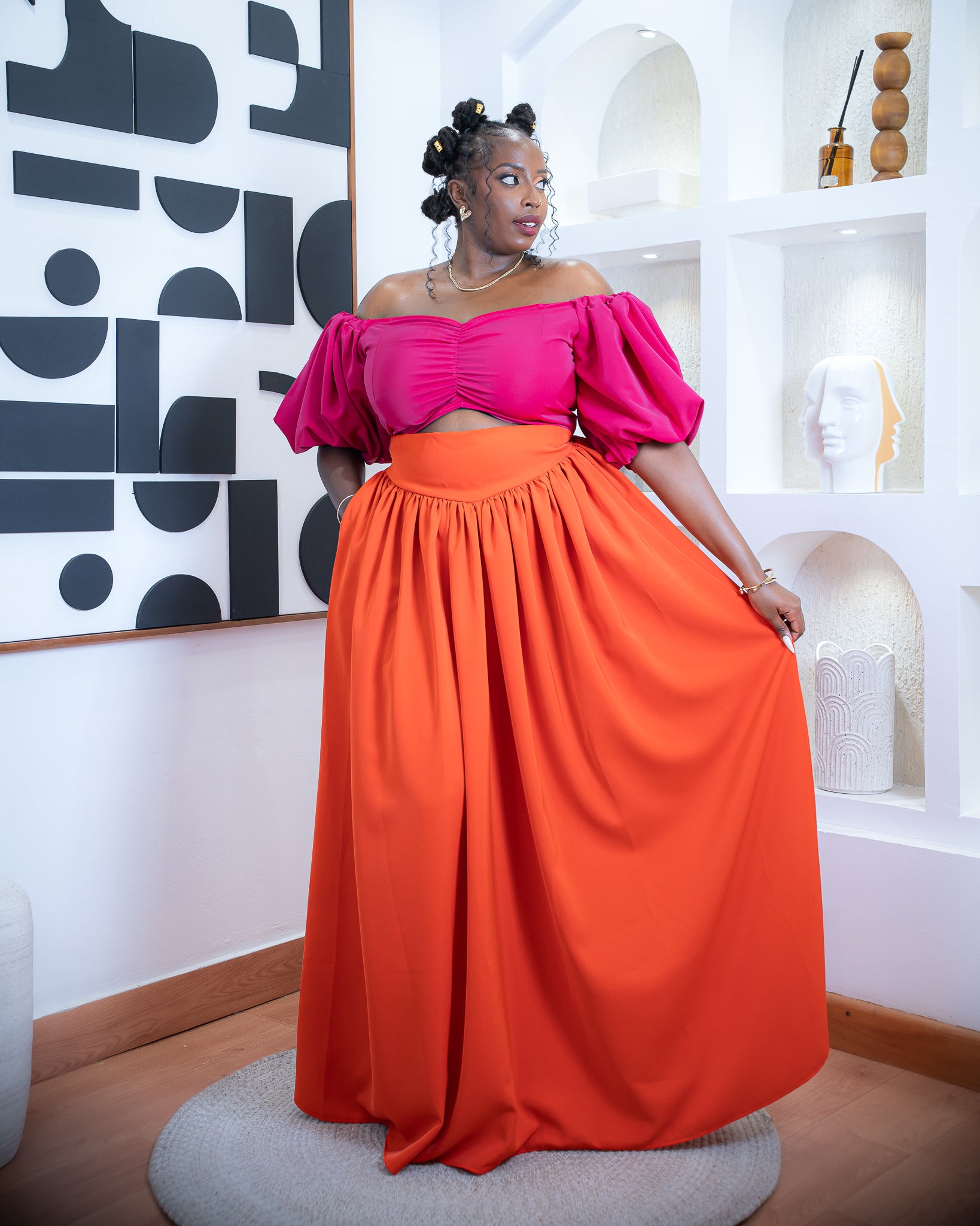 The Dahlia Skirt Set - Pink/Orange