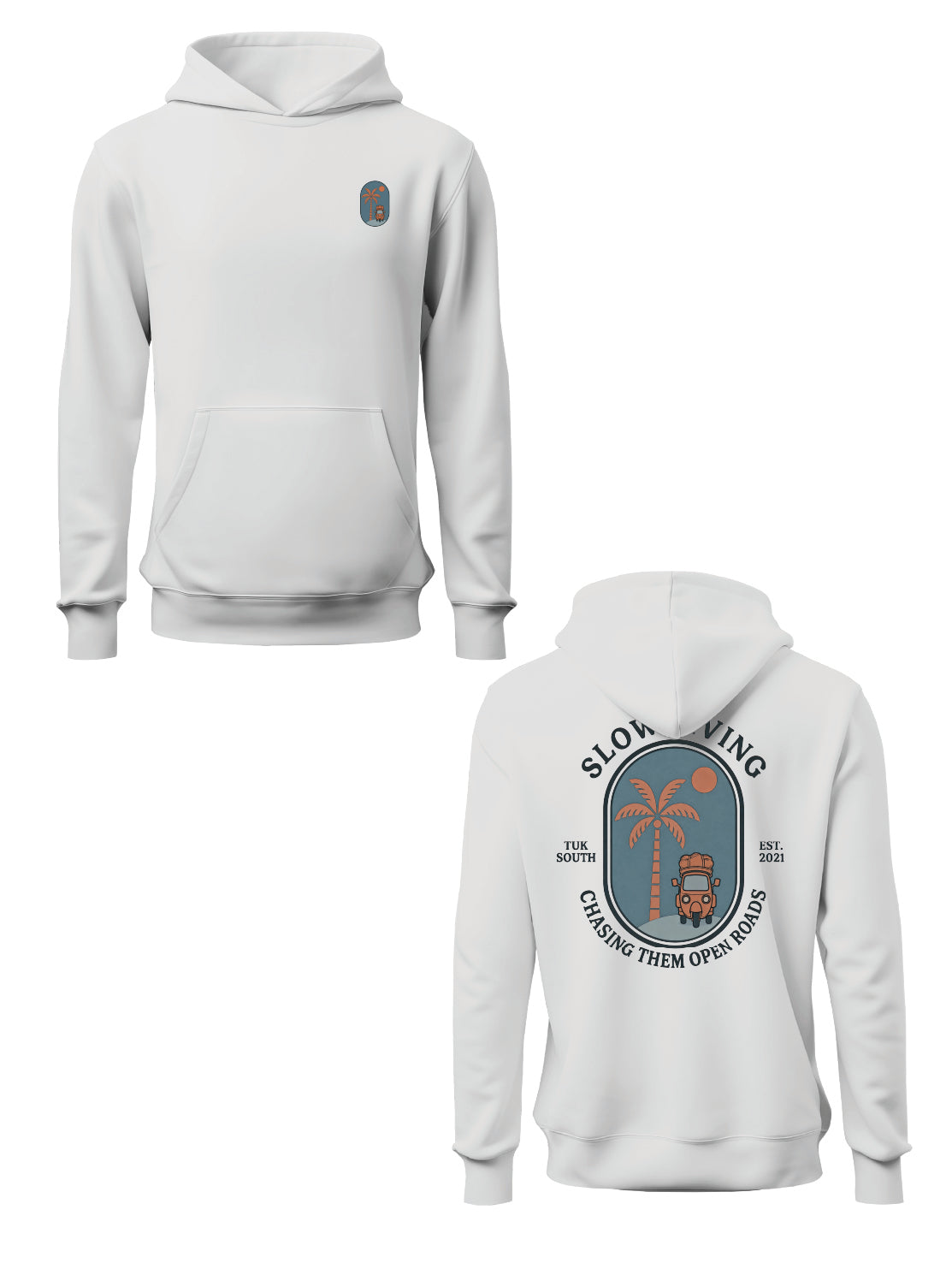 Kali Graphic Hoodies: White with Open Roads