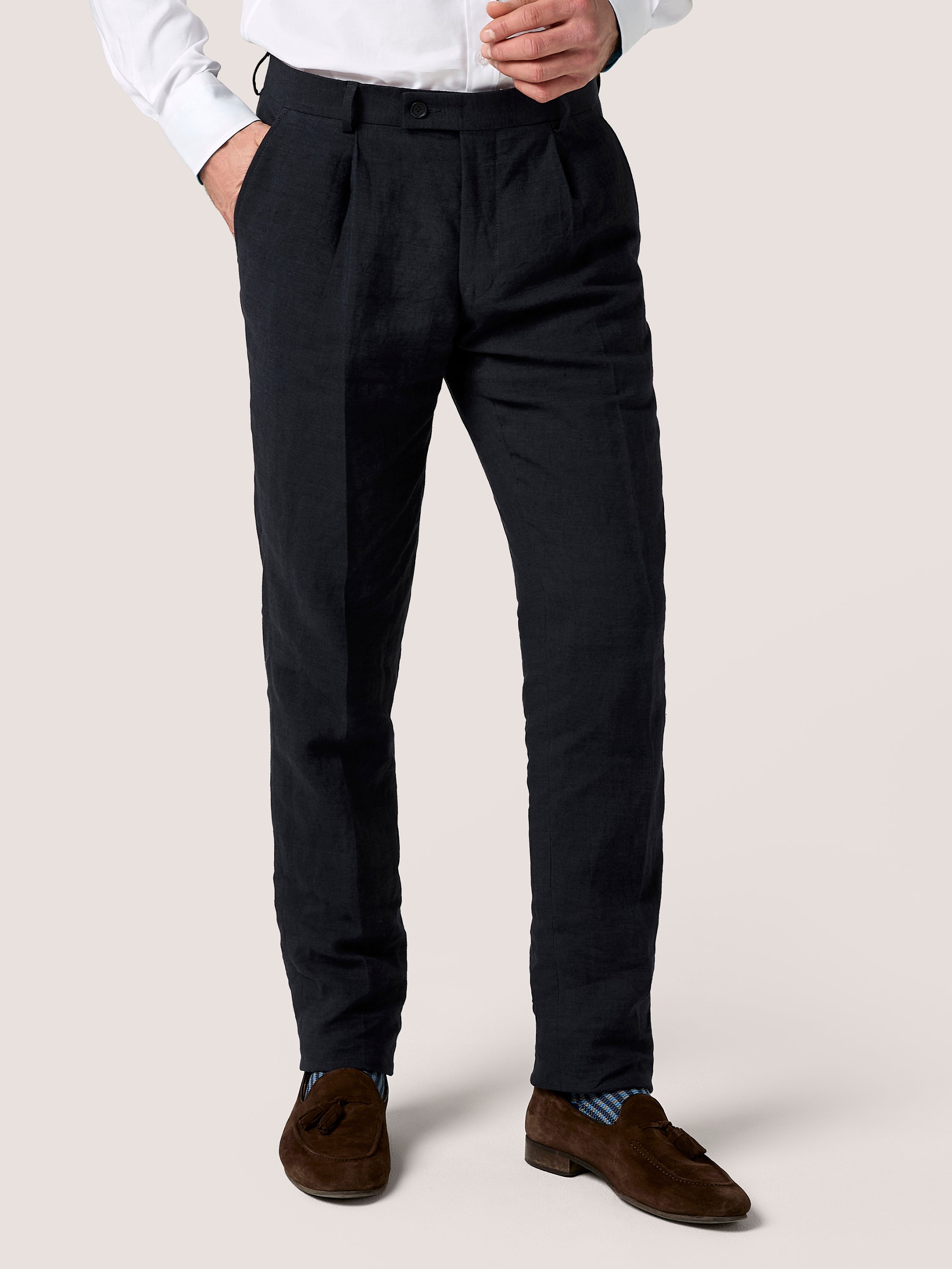 Navy Linen Suit Trousers