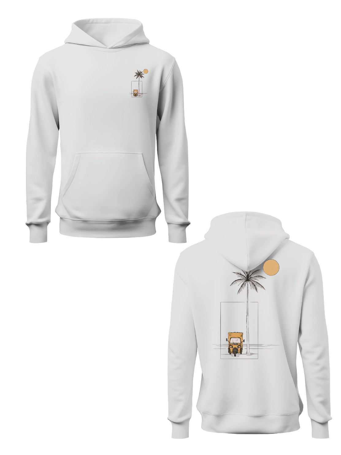 Kali Graphic Hoodies: White with Geometry of Palms
