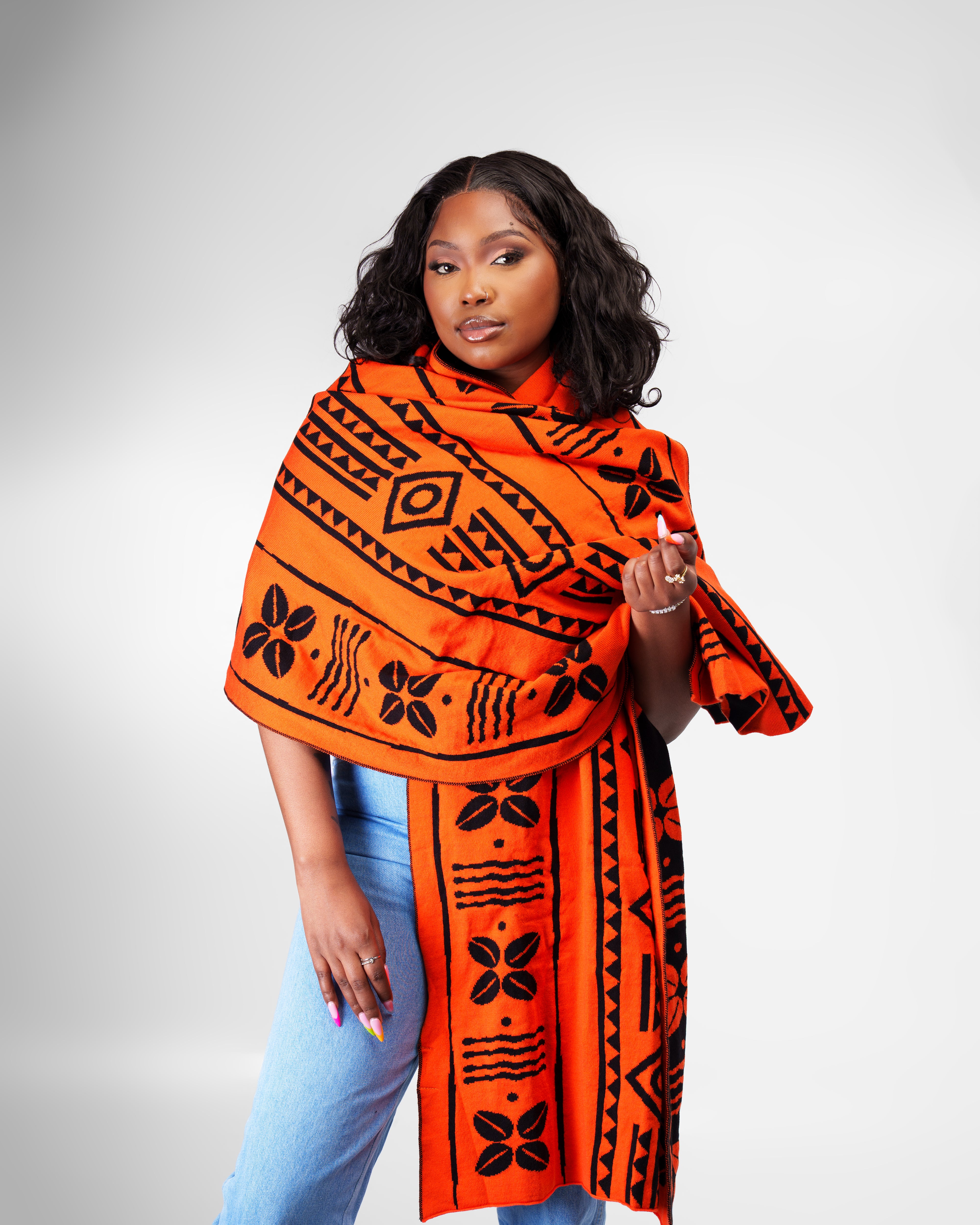 Zuri Tribe scarf-Tangerine black