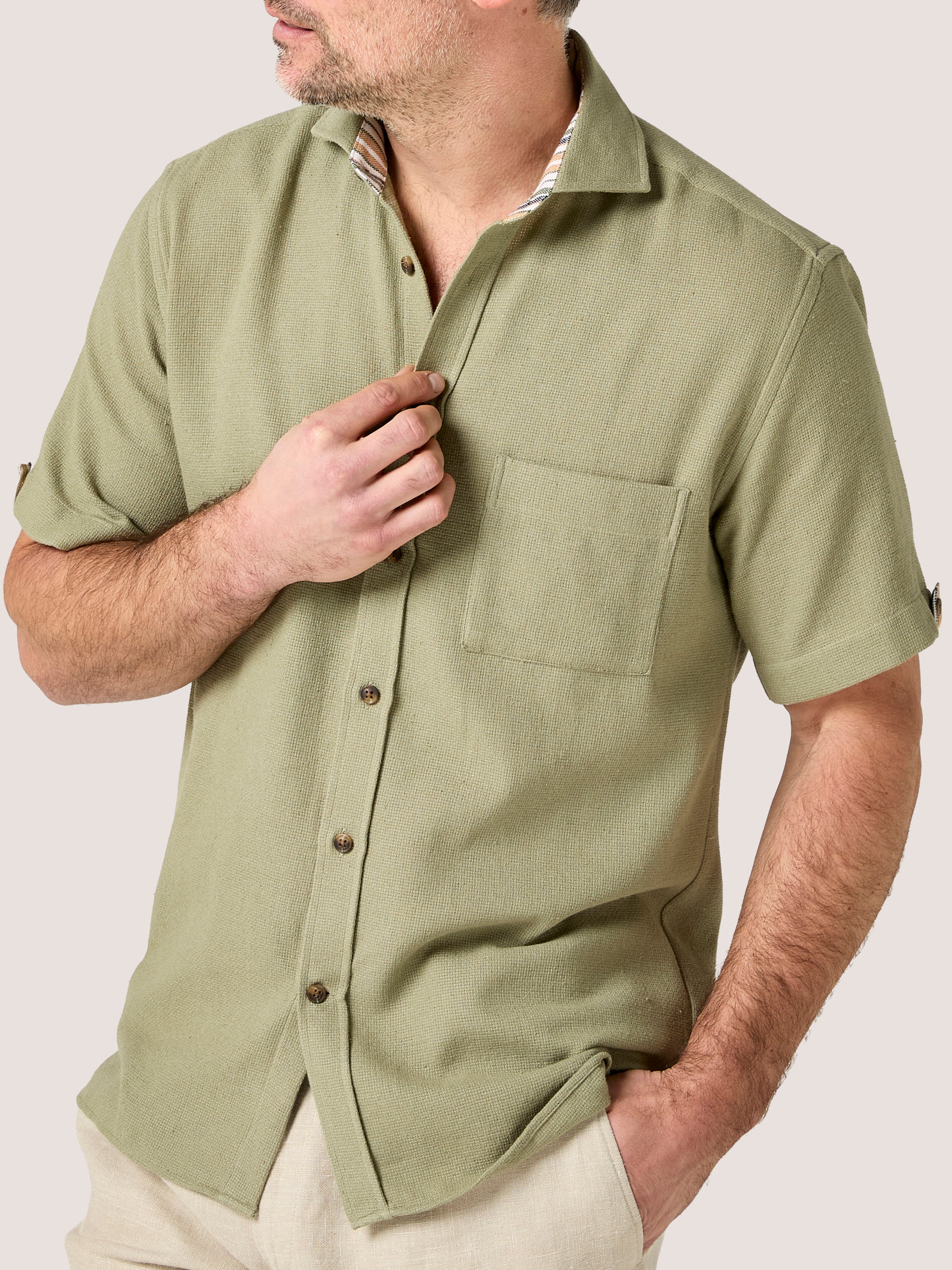 Olive Air Weave Shirt - Short Sleeve