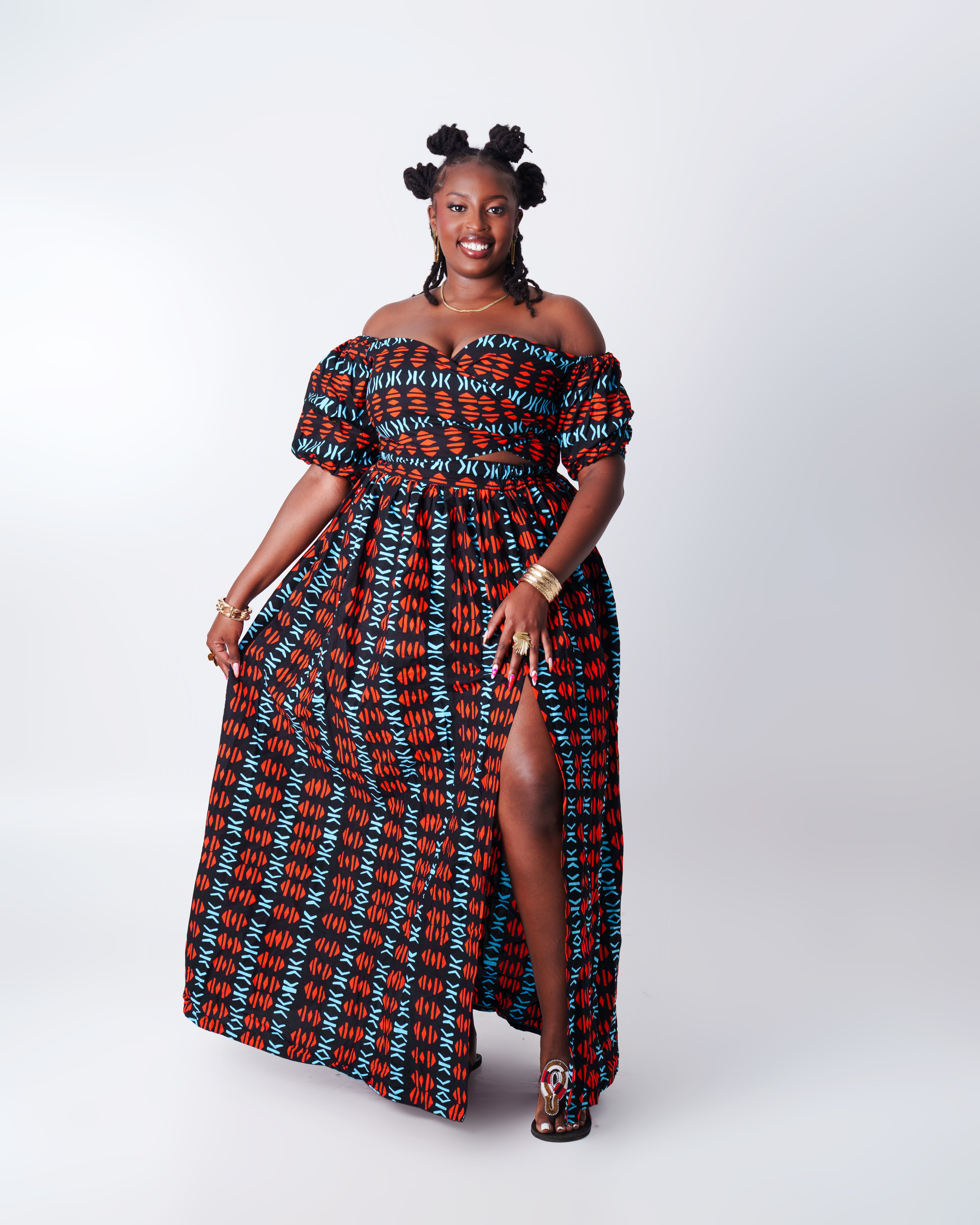 Ankara Skirt Set Blue/Red