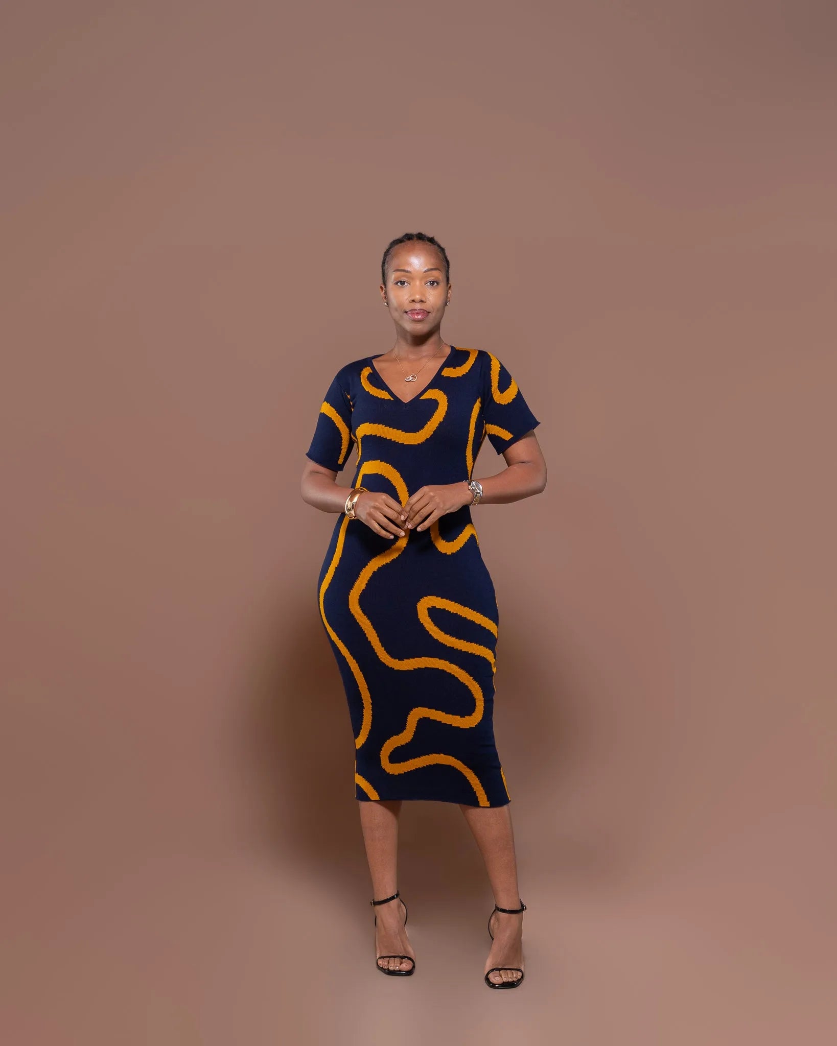 Petra Knit Midi Dress In Navy/Mustard