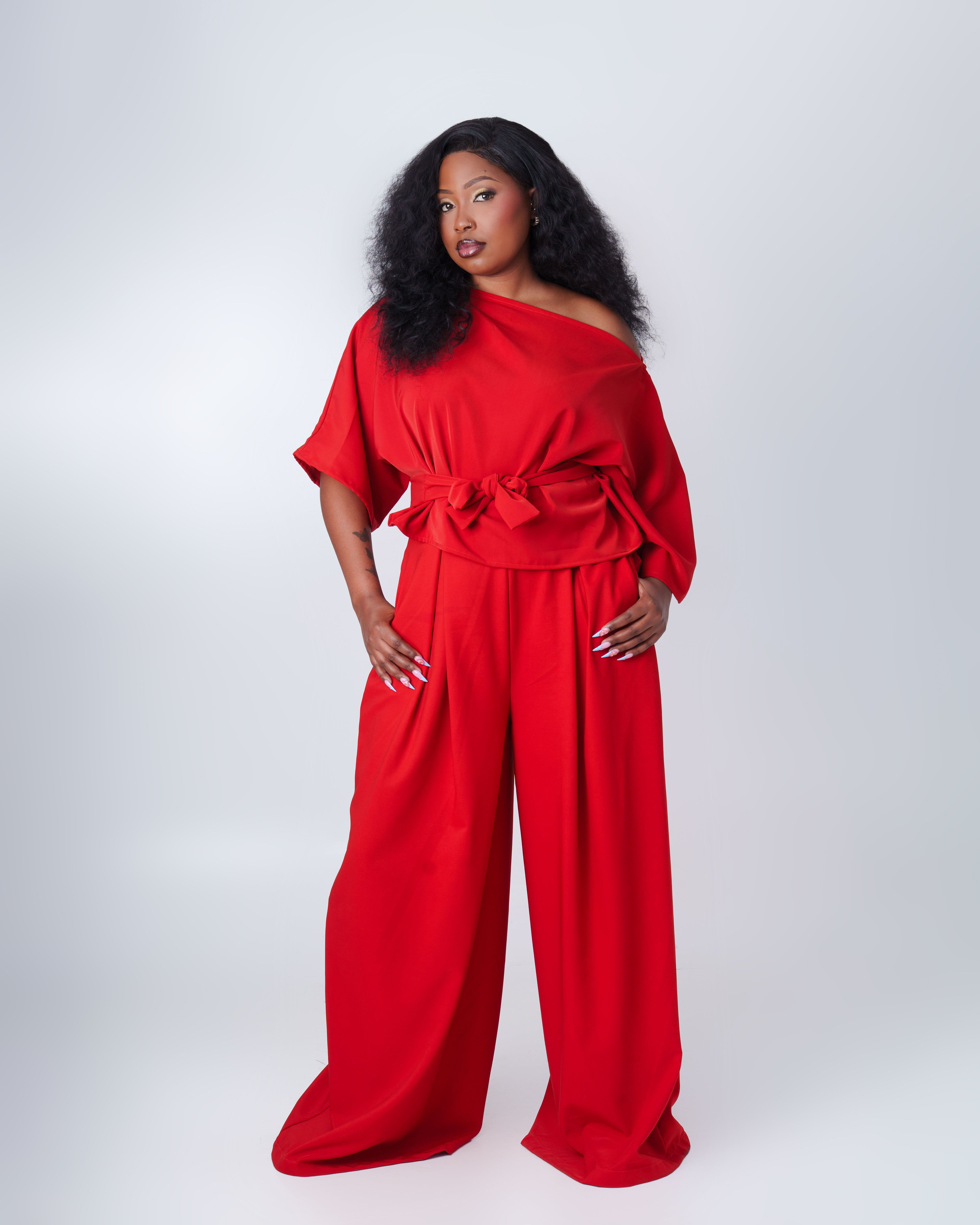 Tulia Wide Legged Palazzo Set - Red