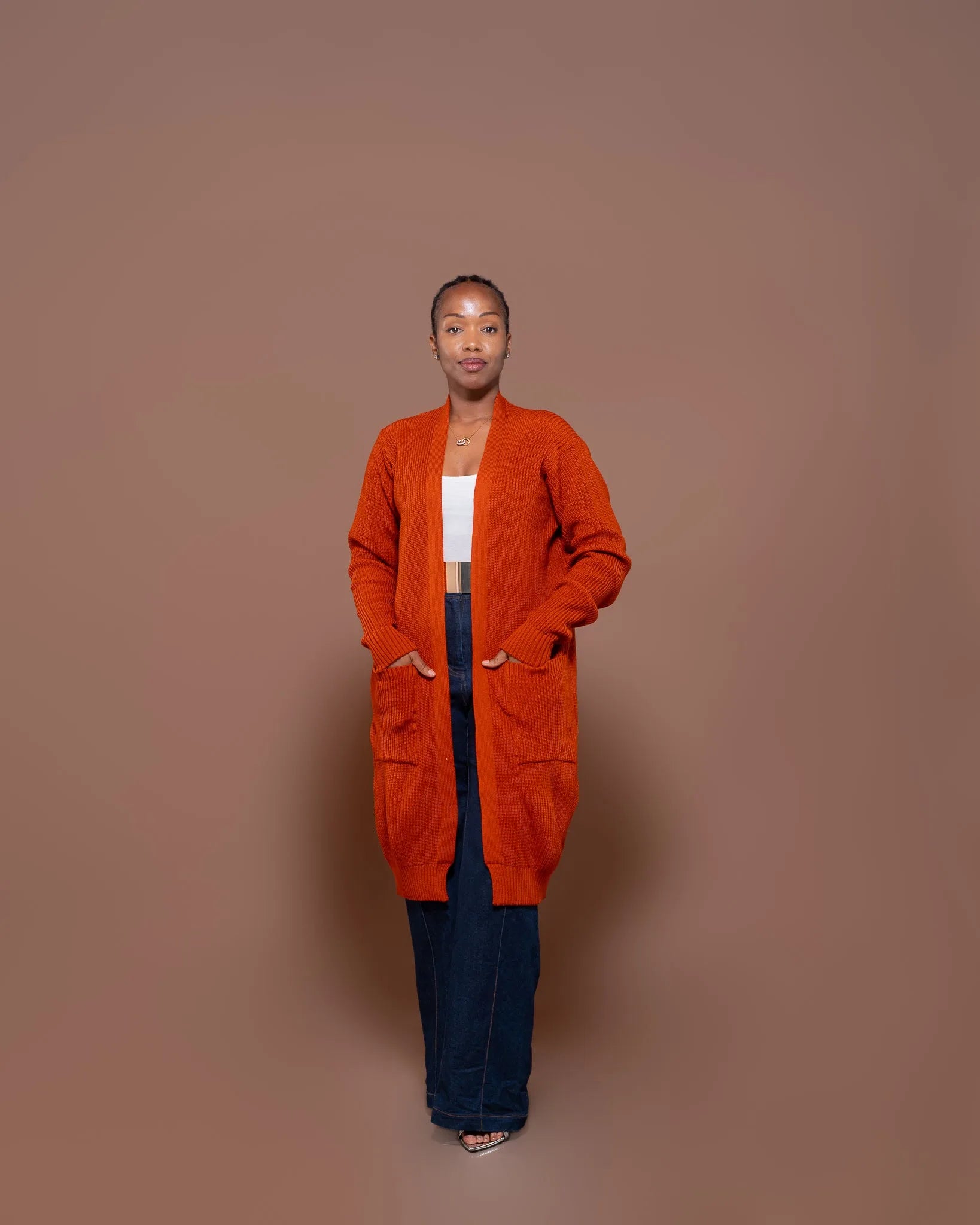 Burnt Orange Knit Midi Cardigan