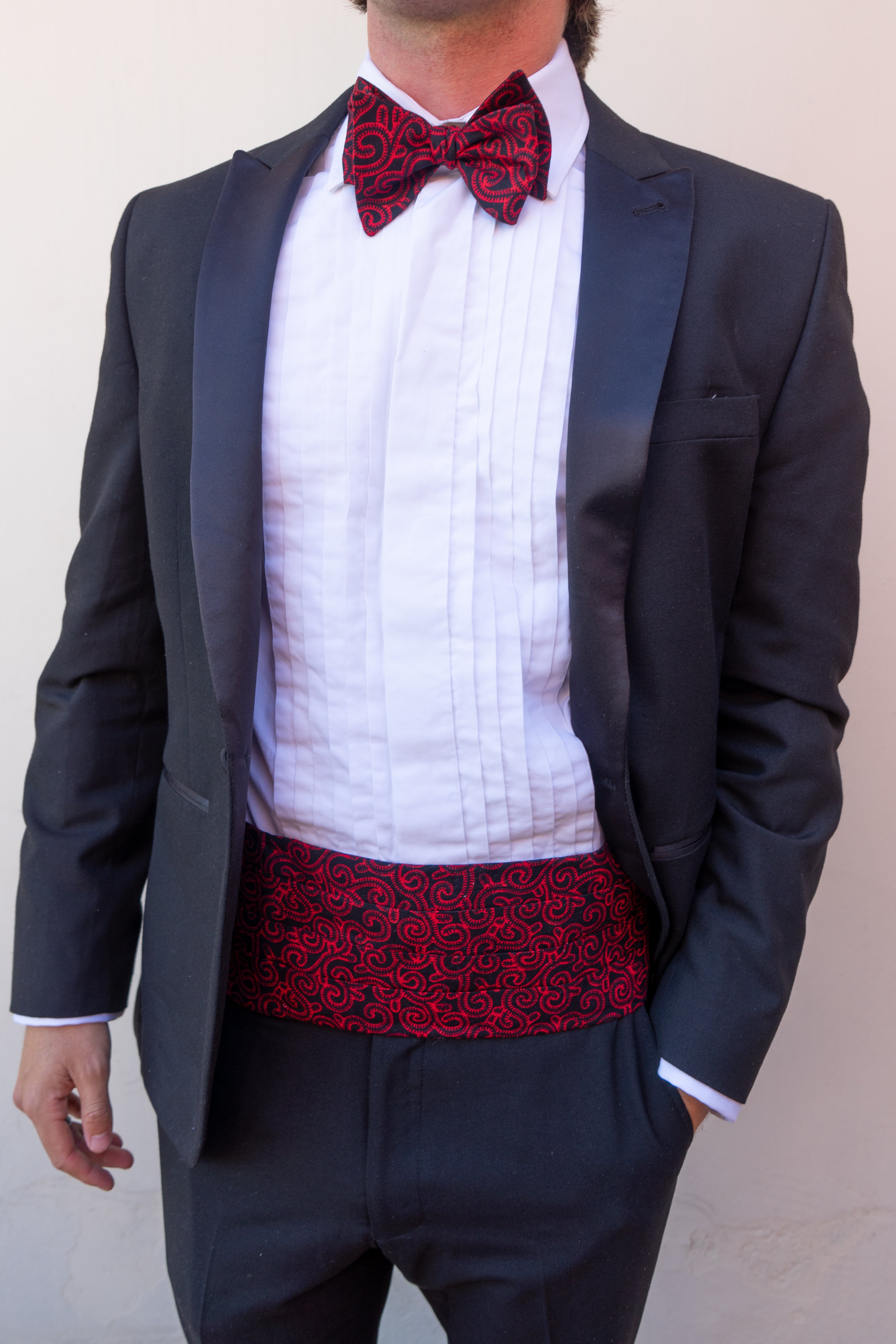 Red Kitenge Bow Tie & Cummerbund Set
