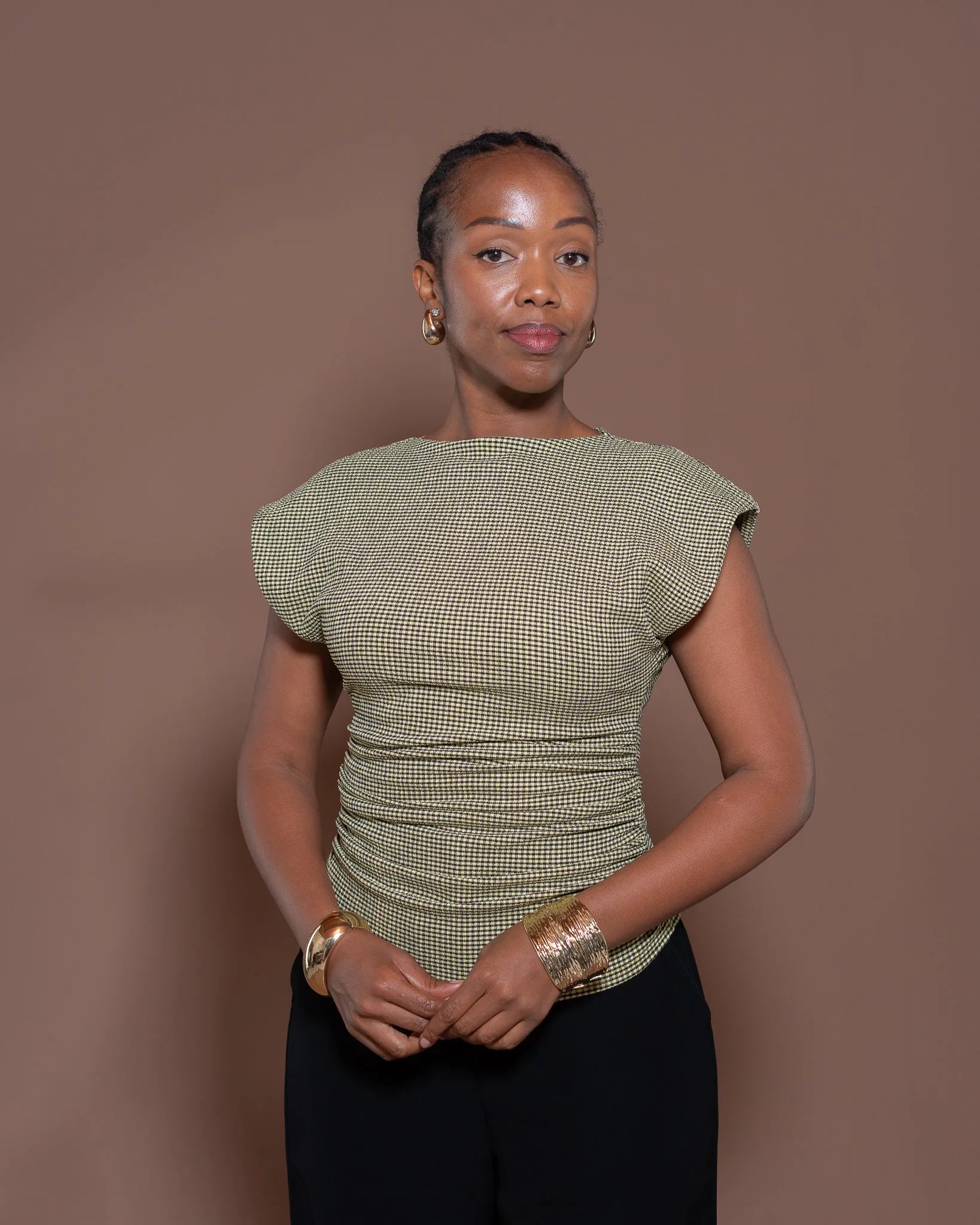 Monroe Fitted Top in Butter Grid