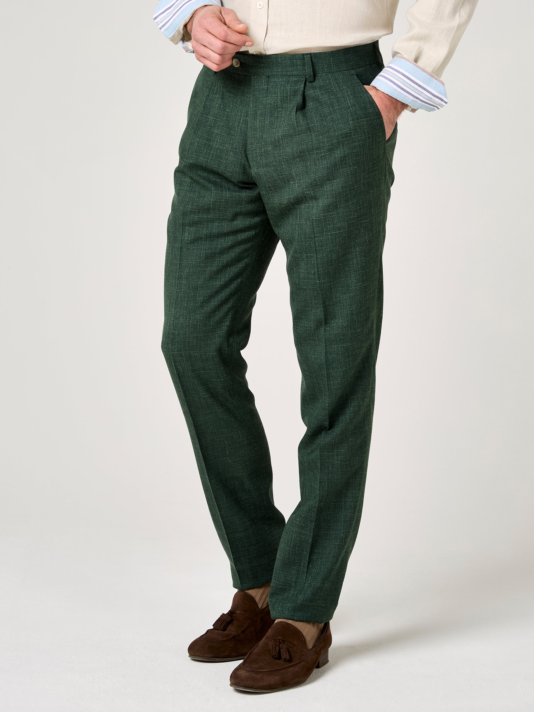 Forest Green Suit Trousers - Linen, Wool & Silk