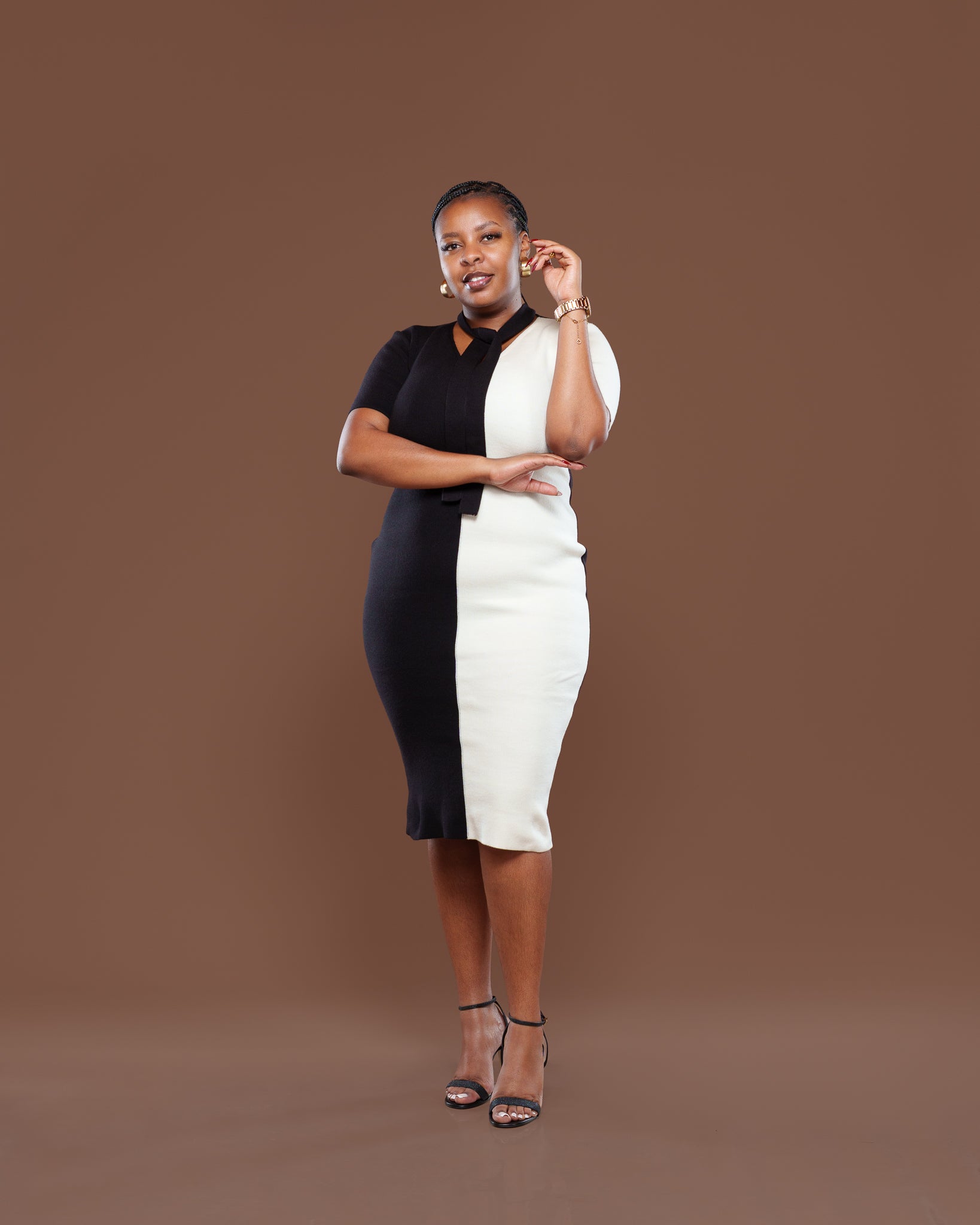 Axis Knit Midi Dress In Black/Off White