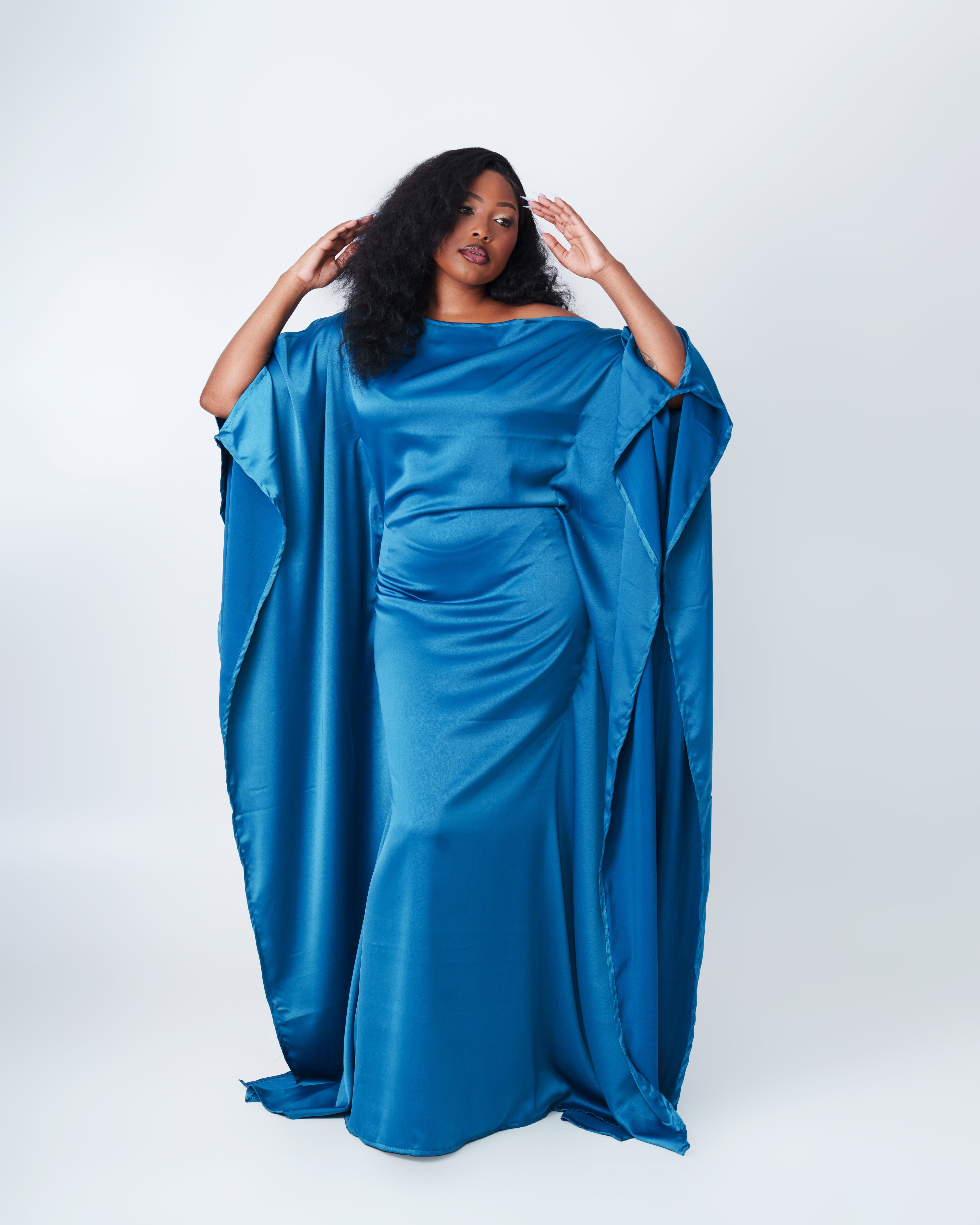Plain Silk Kaftan-Teal