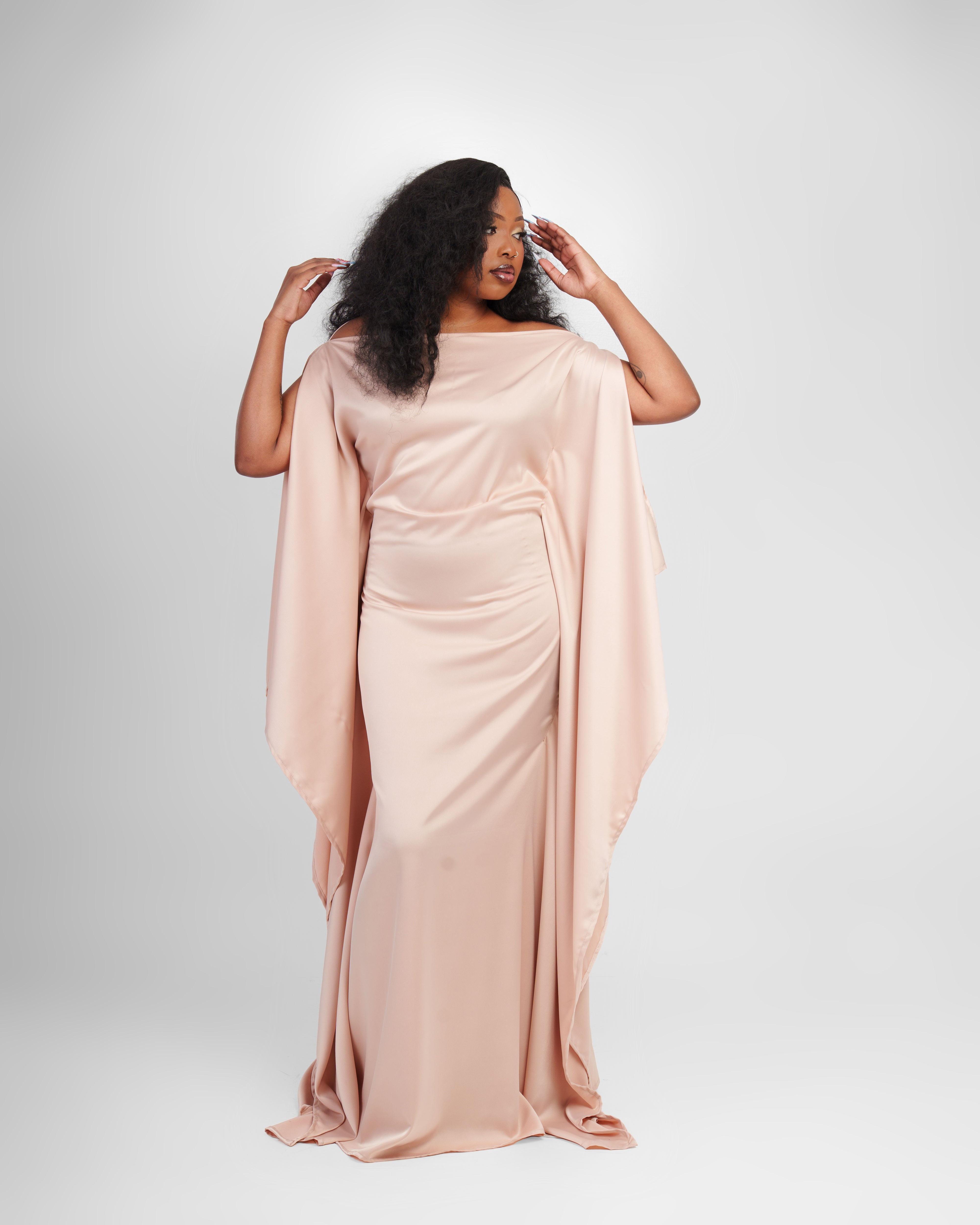 Plain Silk Kaftan-Nude