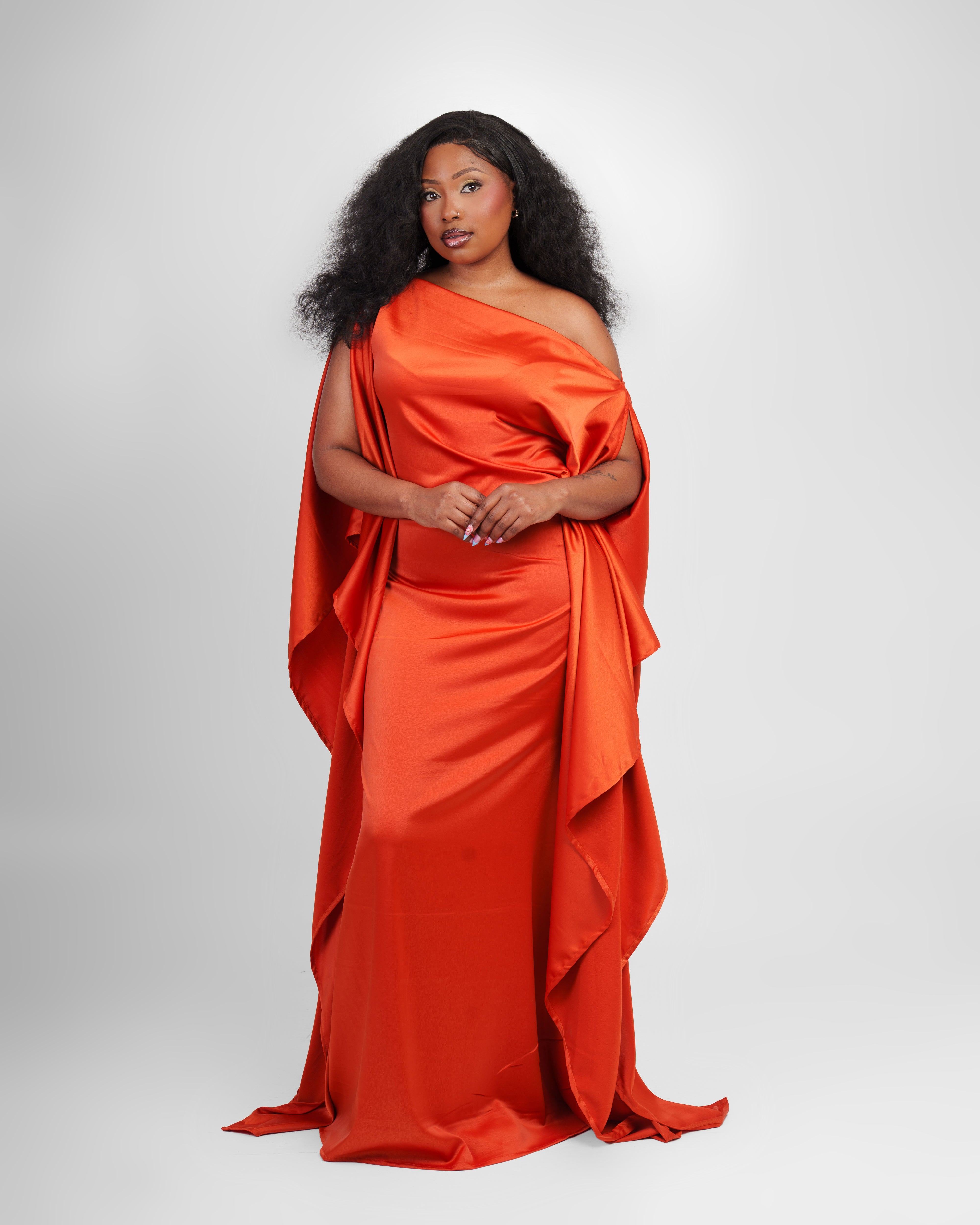 Plain Silk Kaftan-Burnt Orange