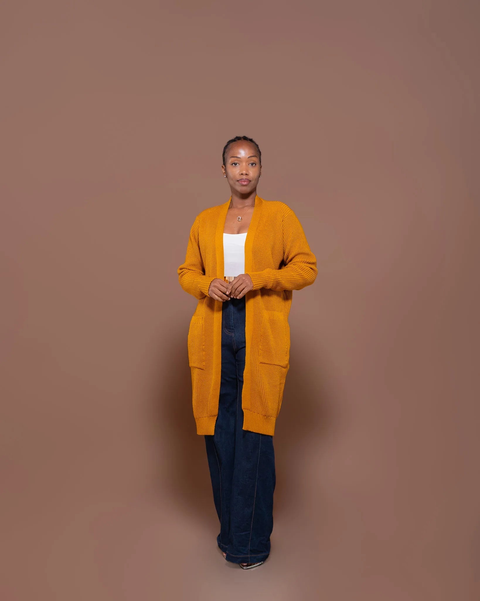 Mustard Knit Midi Cardigan