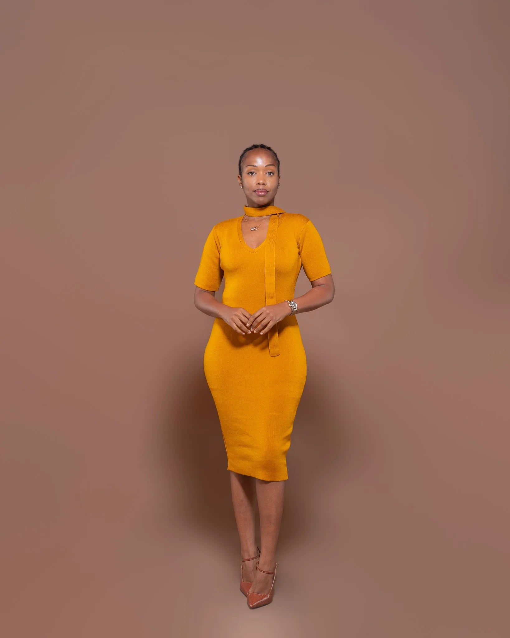 Axis Midi Dress In Mustard