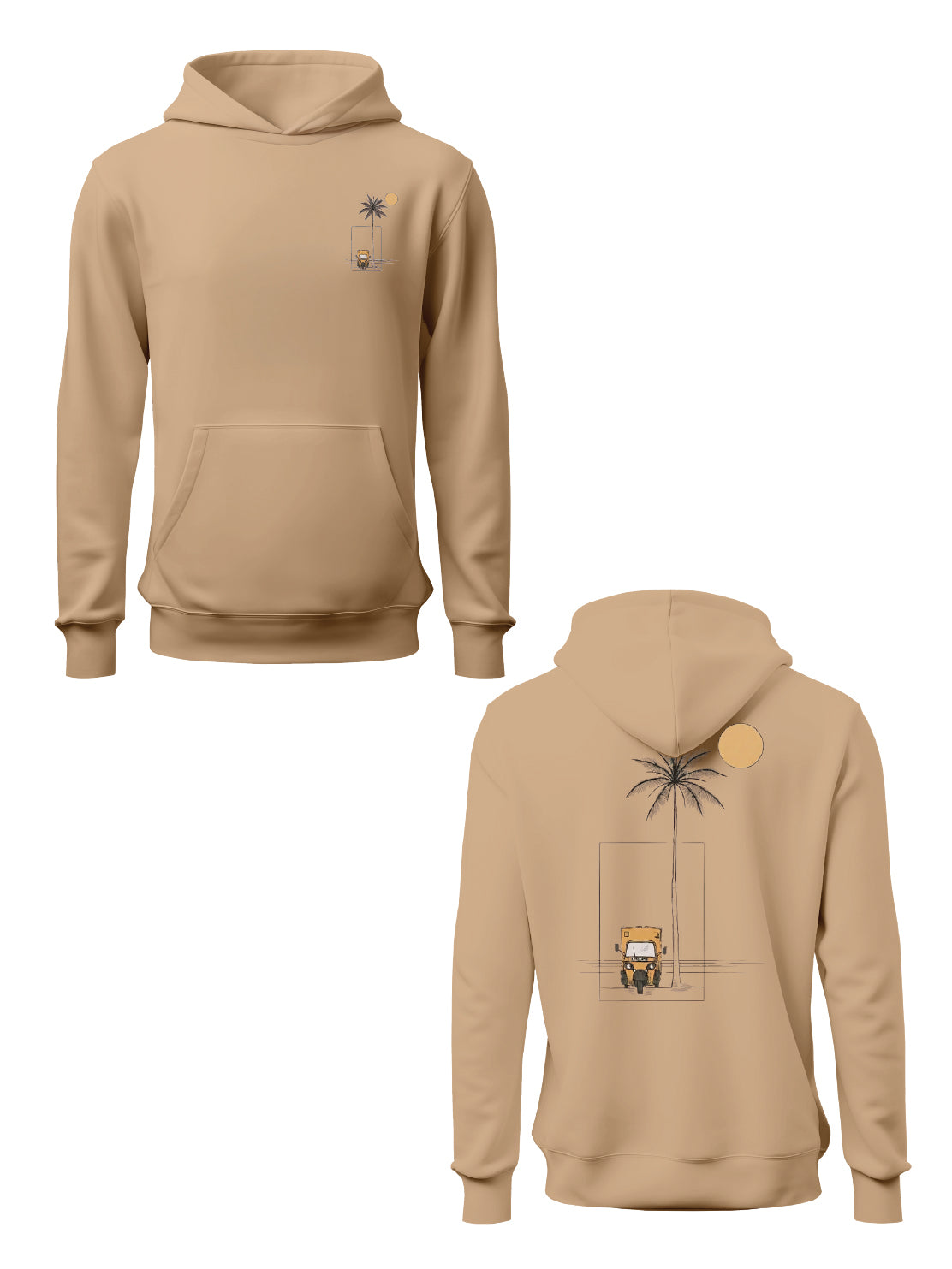 Kali Graphic Hoodies: Beige with Geometry of Palms