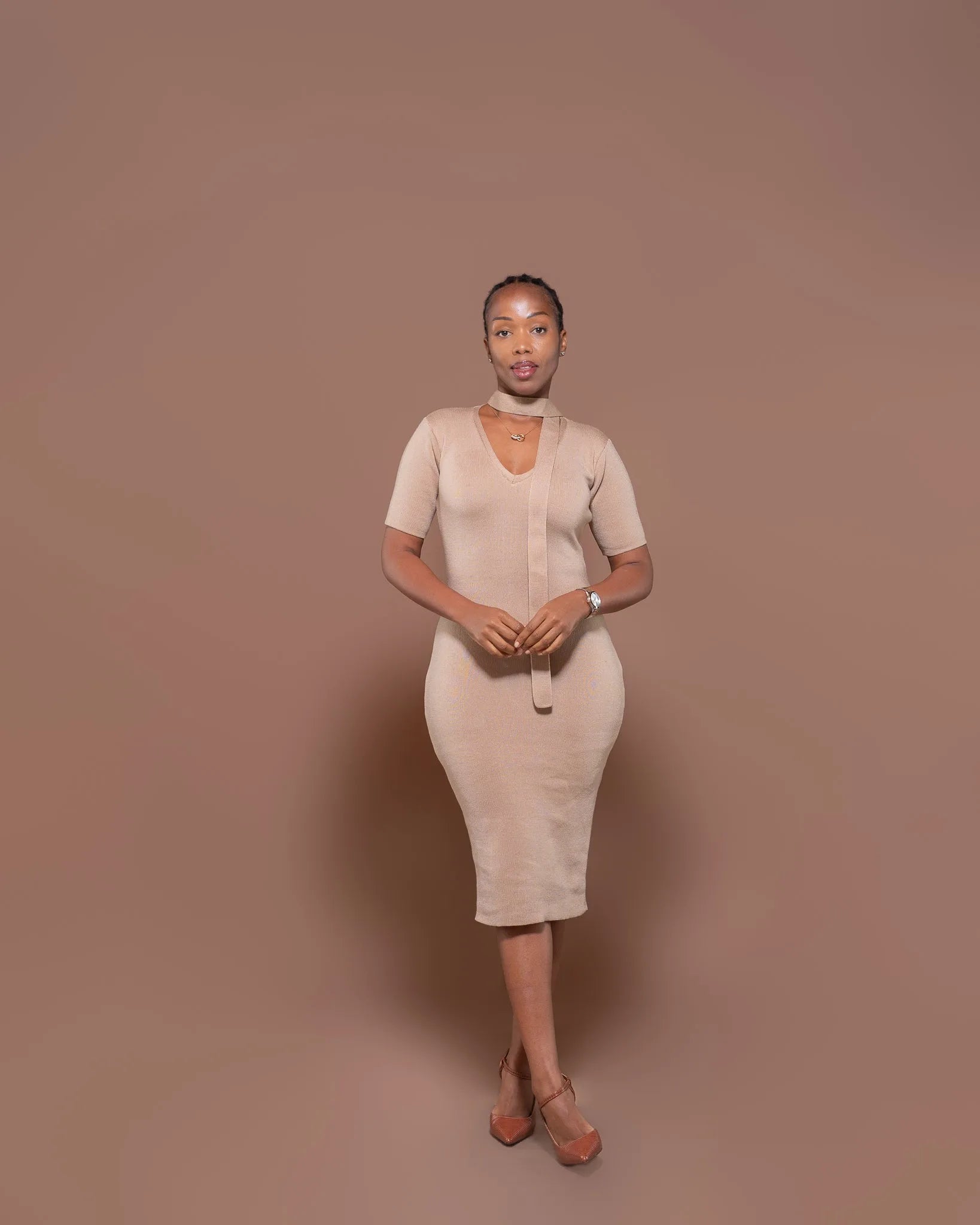 Axis Midi Dress In Beige