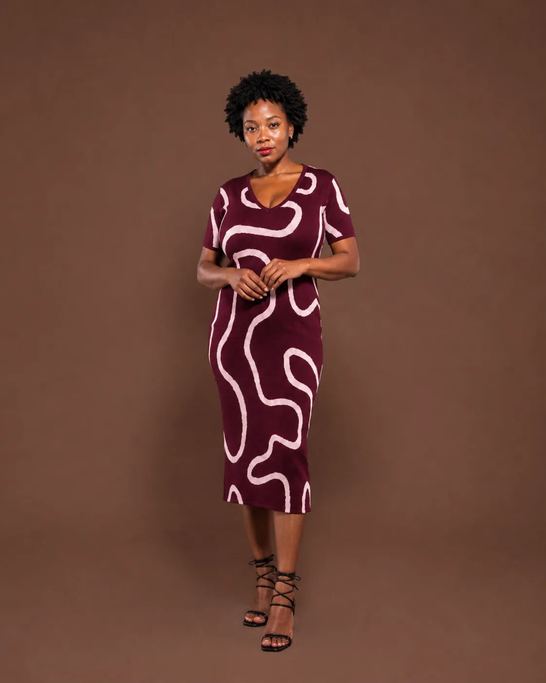 Petra Knit Midi Dress In Burgundy/Coral