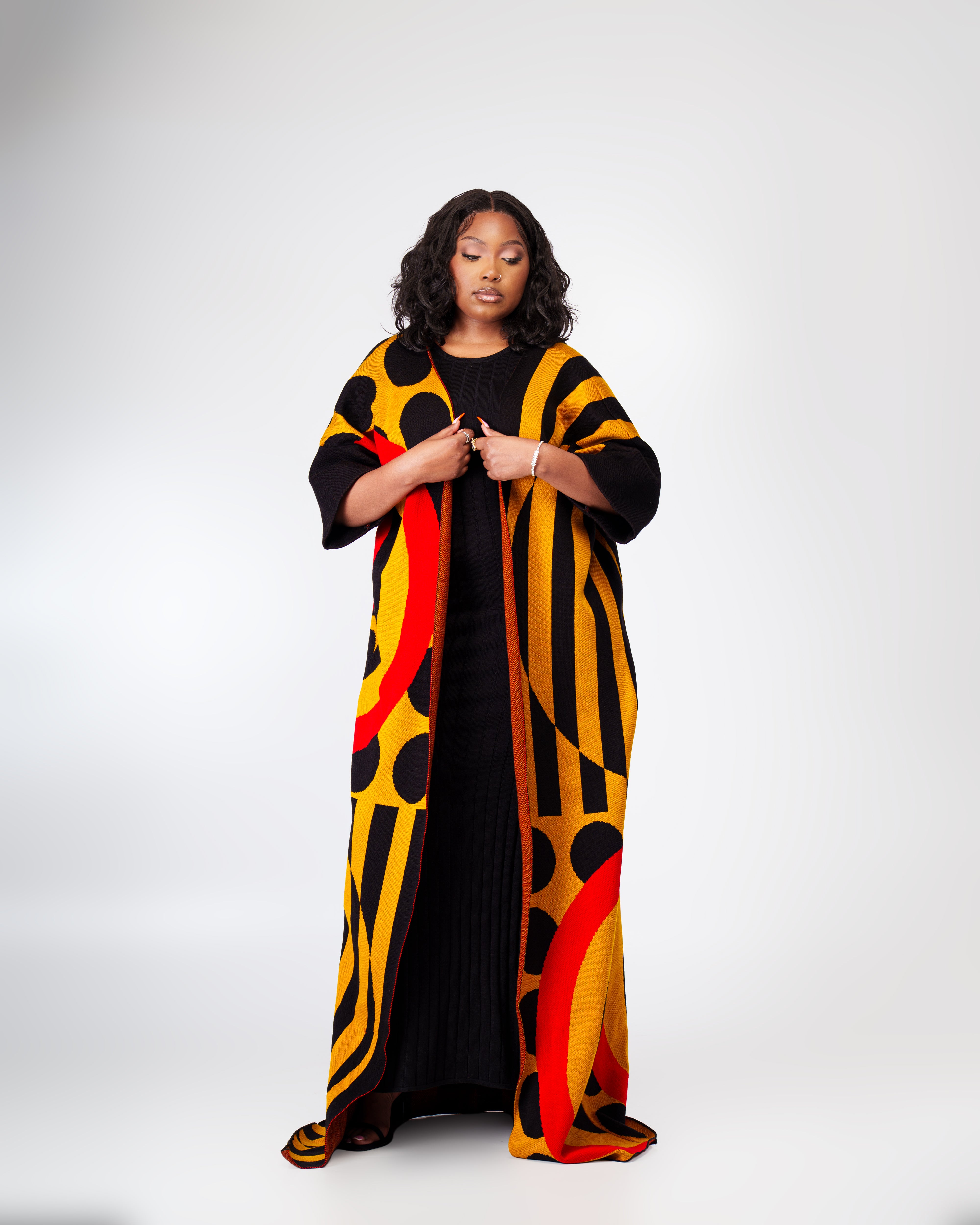 Zuri Block kimono-Black mustard blood red