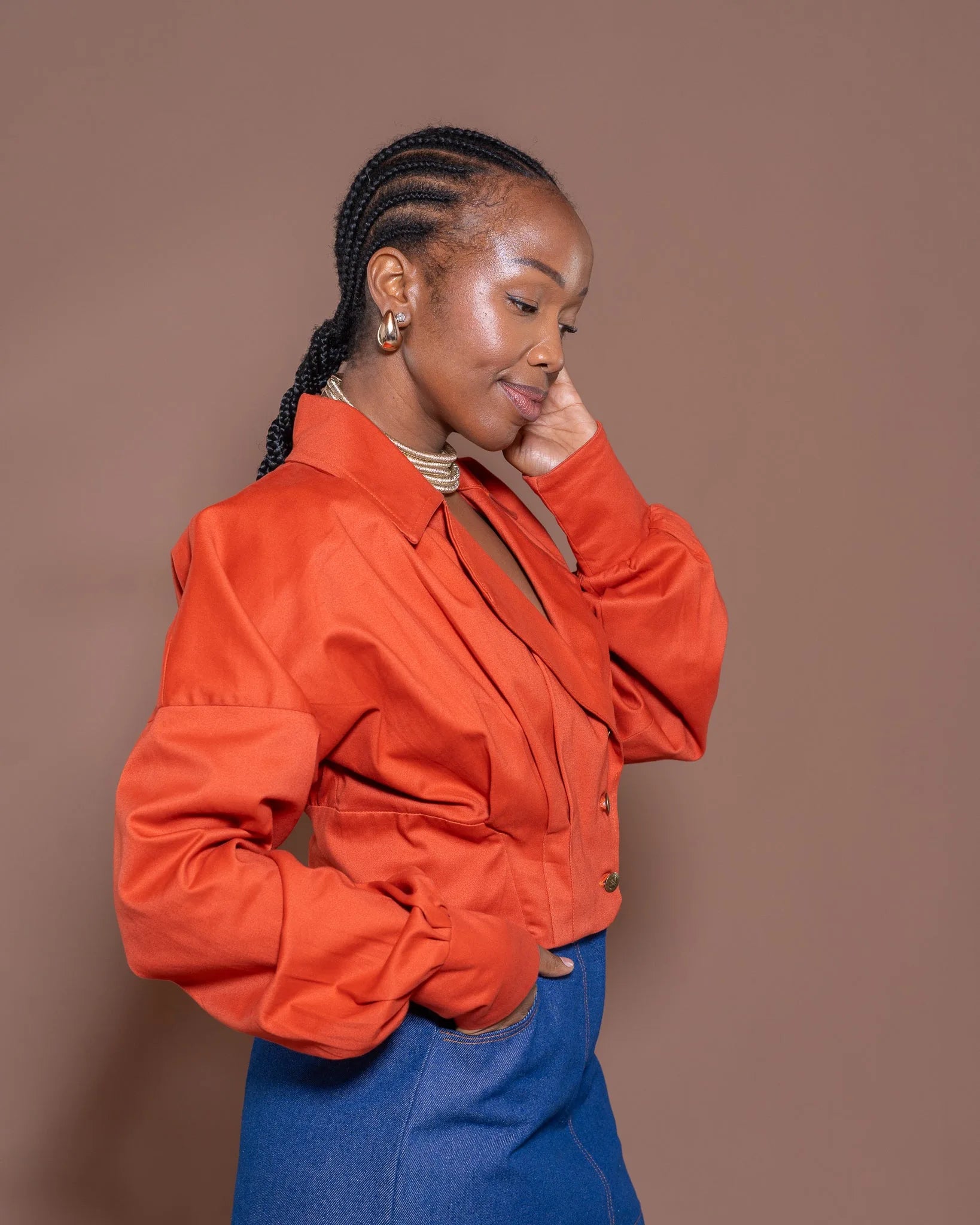 Pleated Jacket in Burnt Orange
