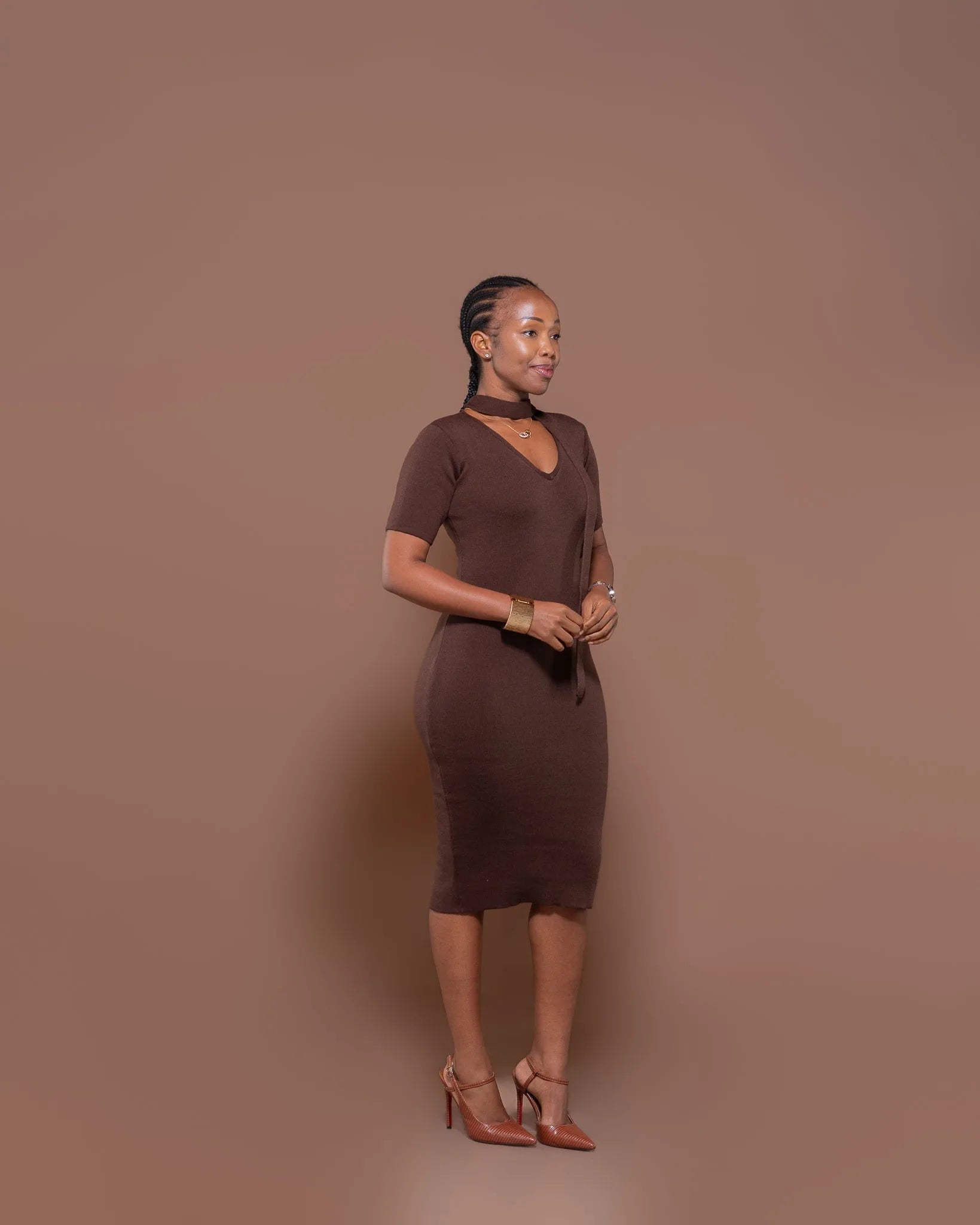 Axis Midi Dress In Chocolate