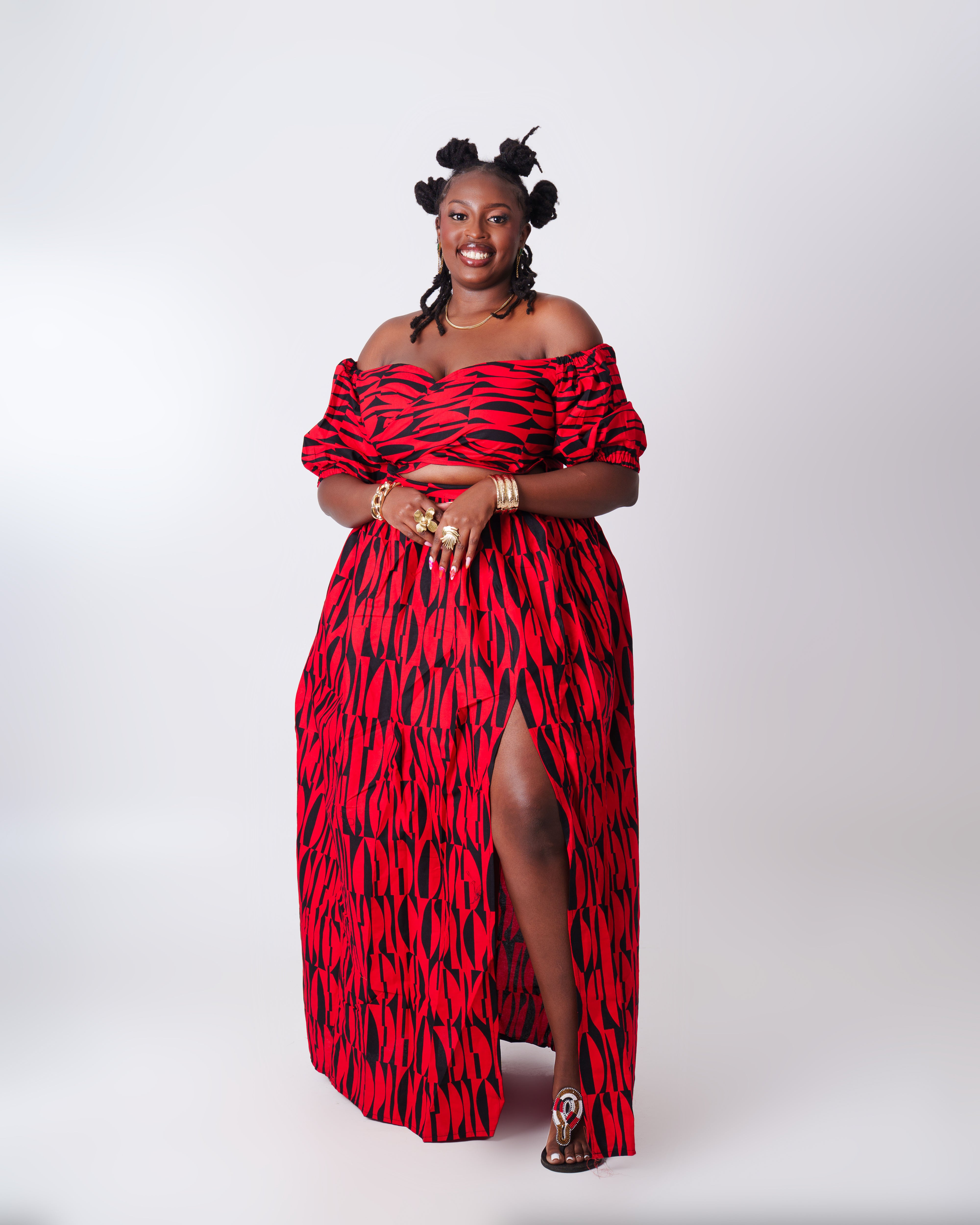 Ankara Skirt Set -Red/Black