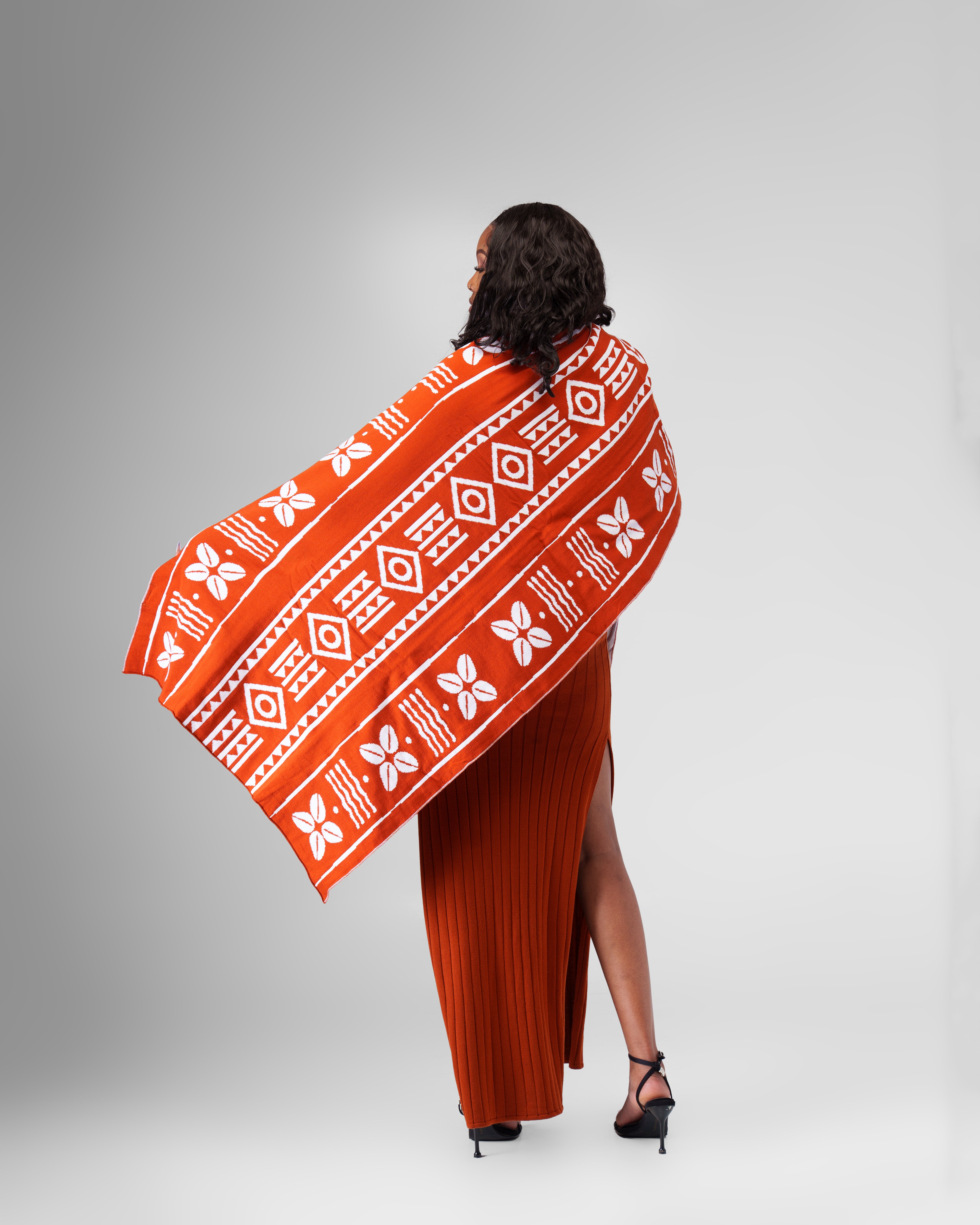 Zuri Tribe scarf-Burnt orange white