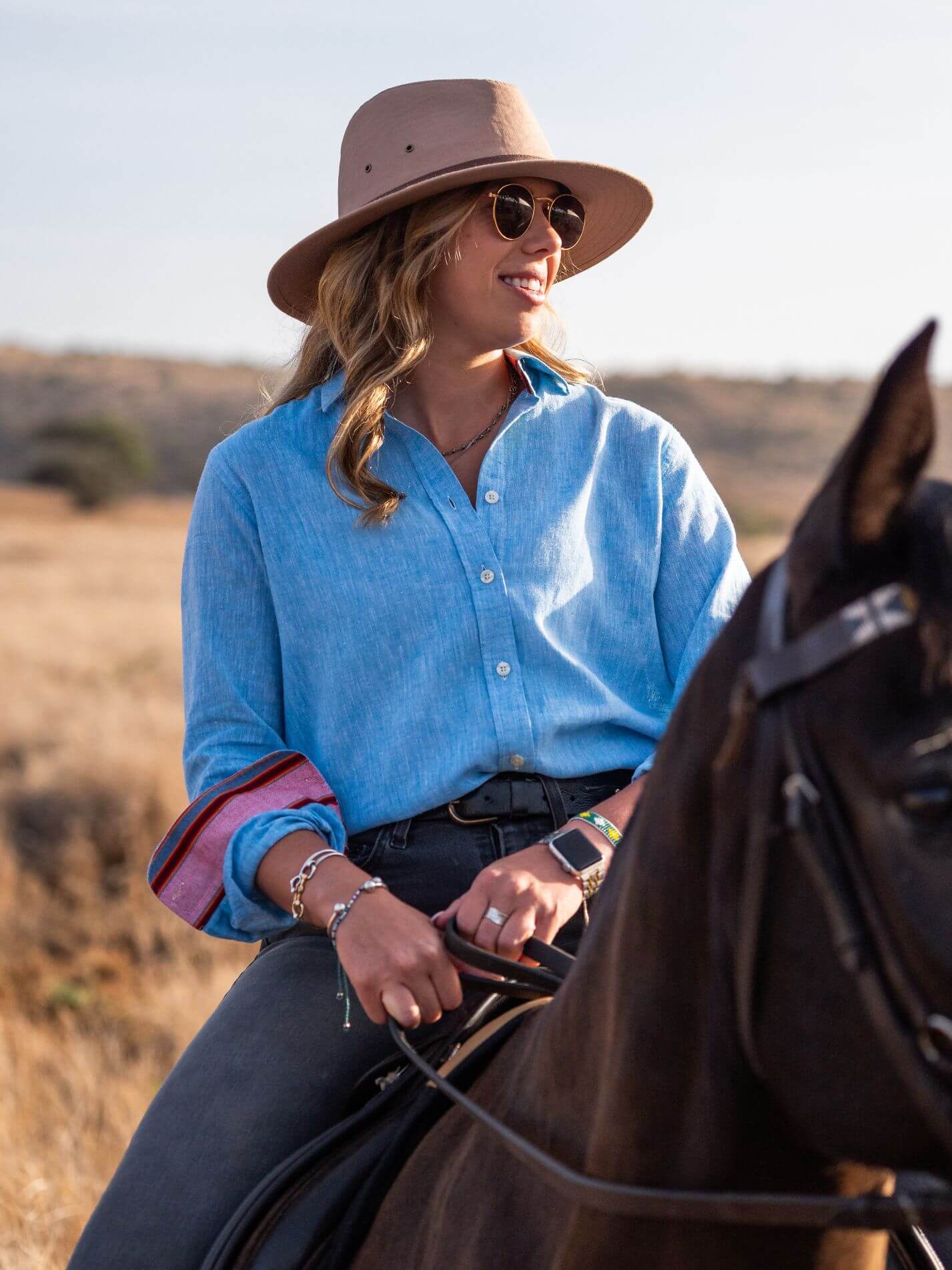 Women's Anga Blue Linen Shirt