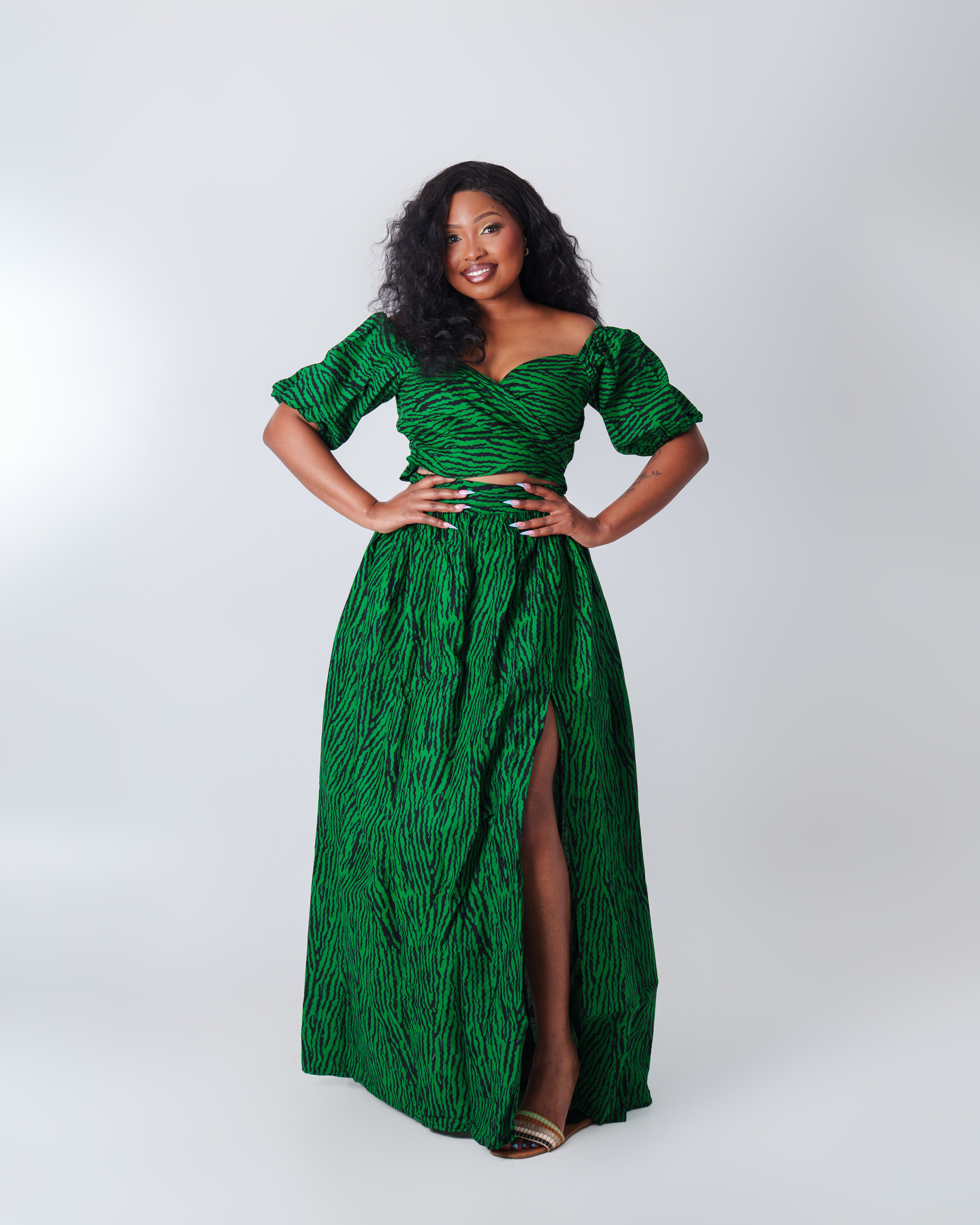 Ankara Skirt Set Green/Black