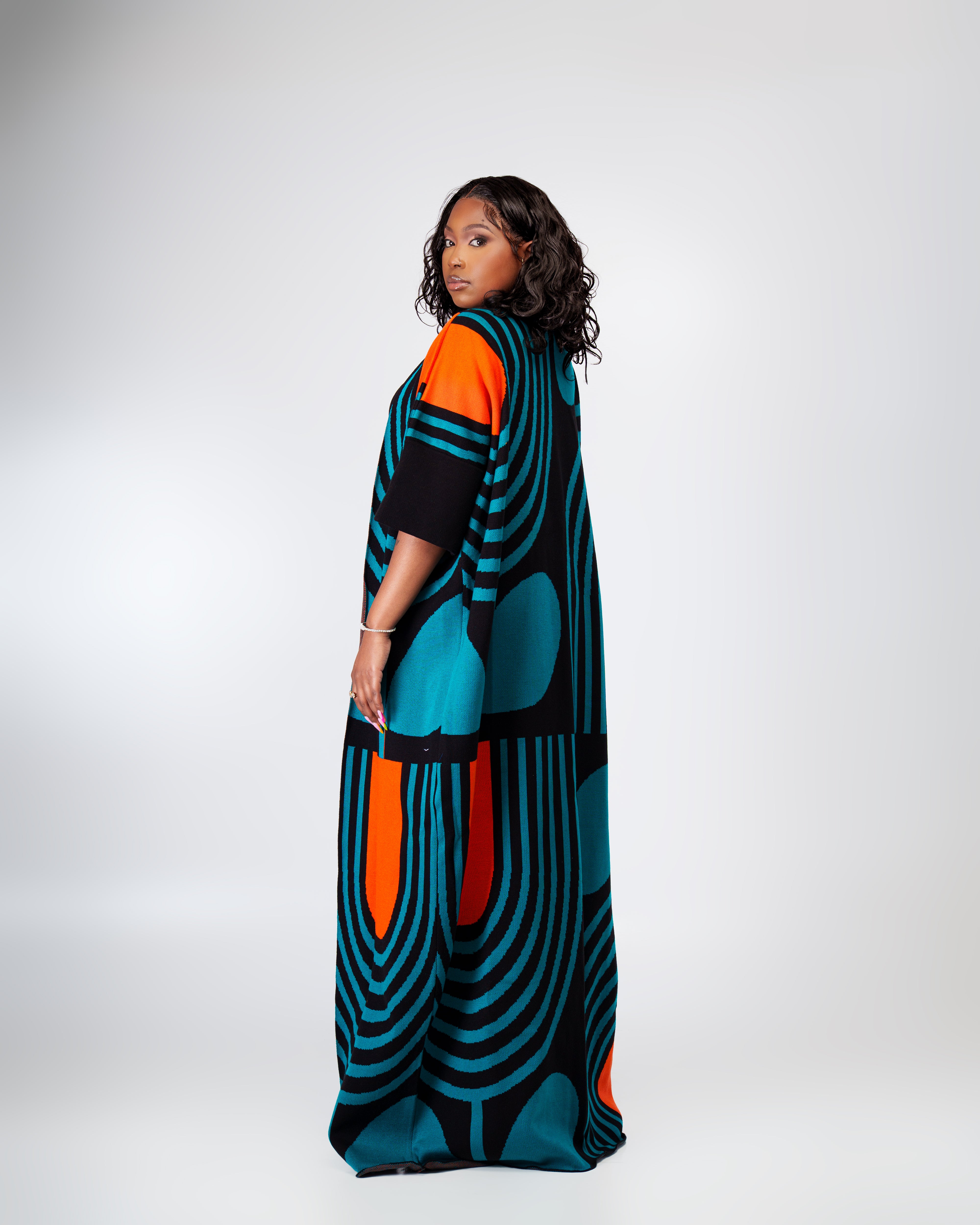 Kyra kimono-Black teal tangerine