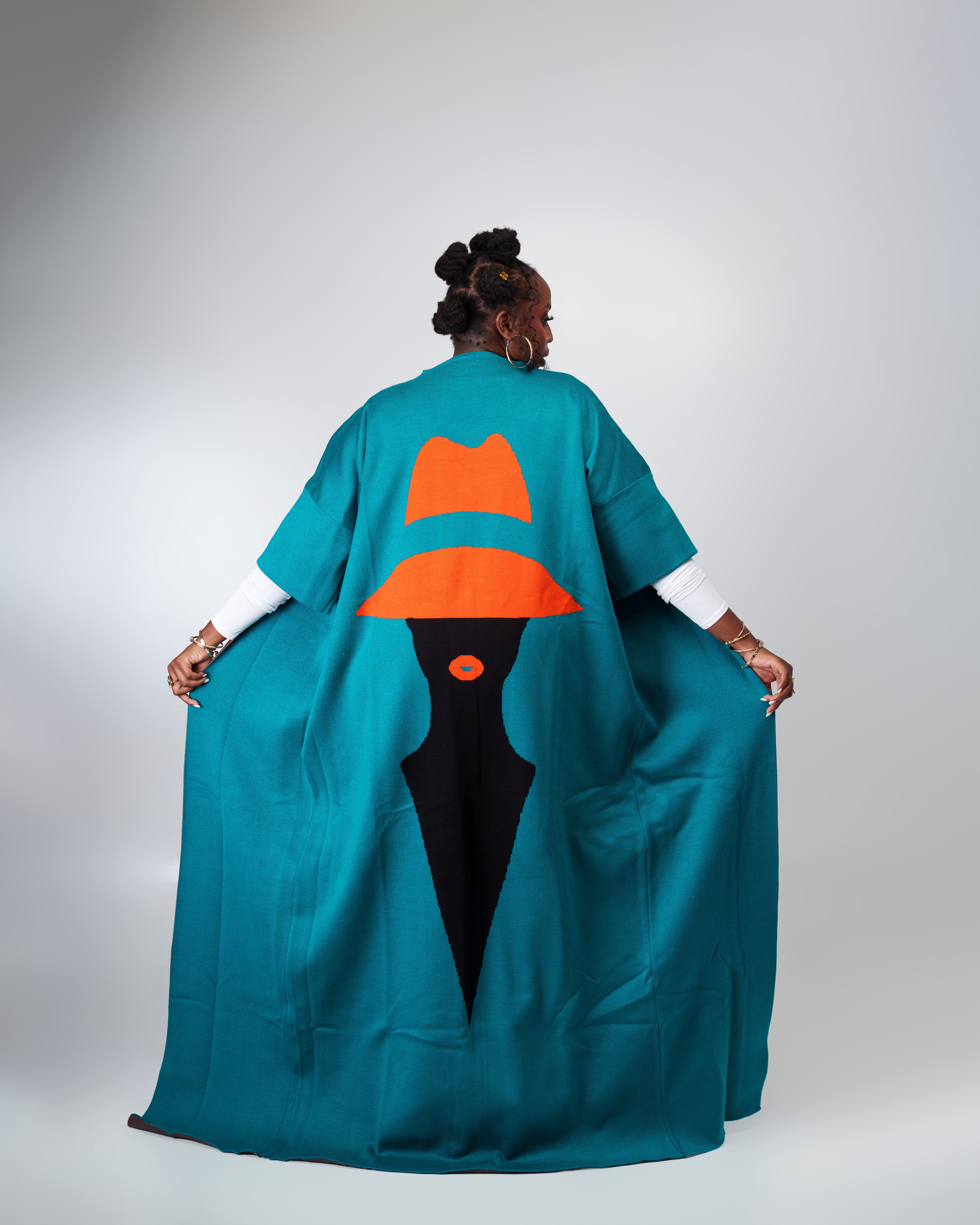 Mystery lady kimono-teal black tangerine