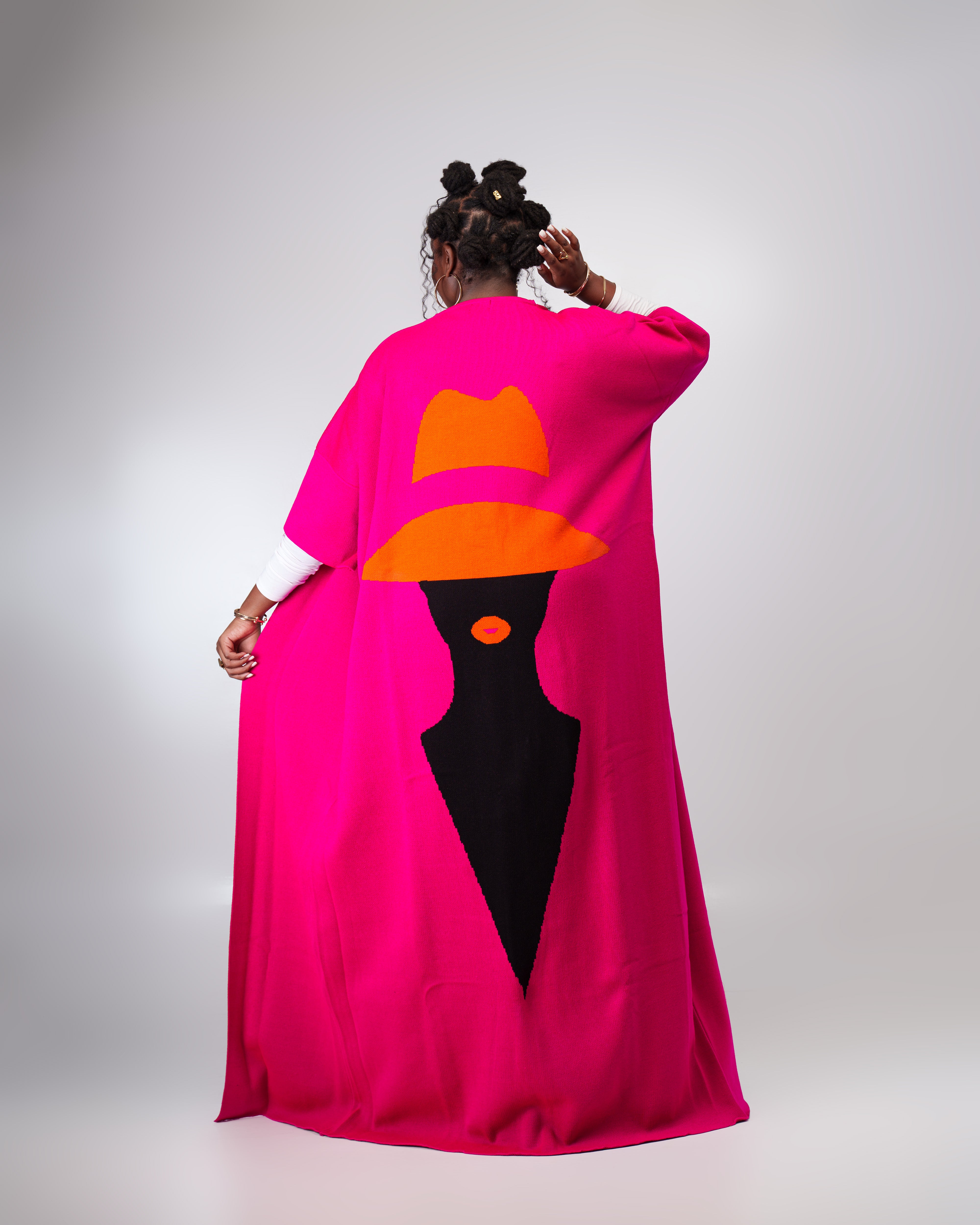 Mystery lady kimono-Hot pink black tangerine