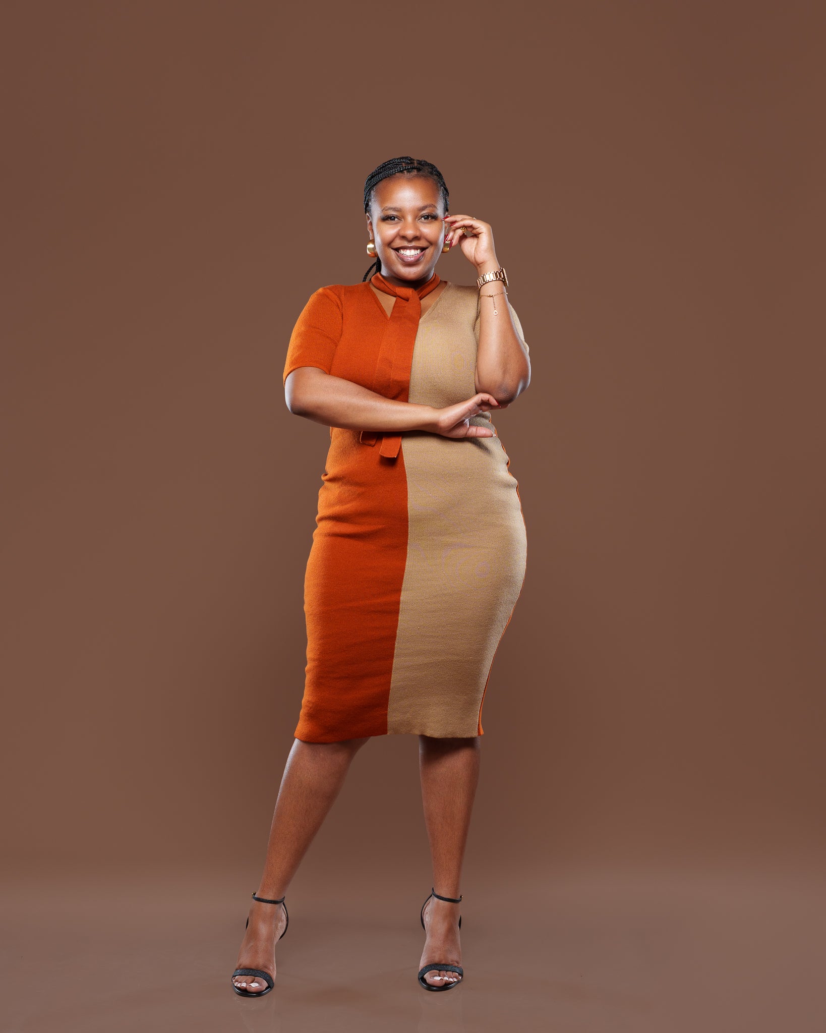 Axis Midi Dress In Rust/Tan