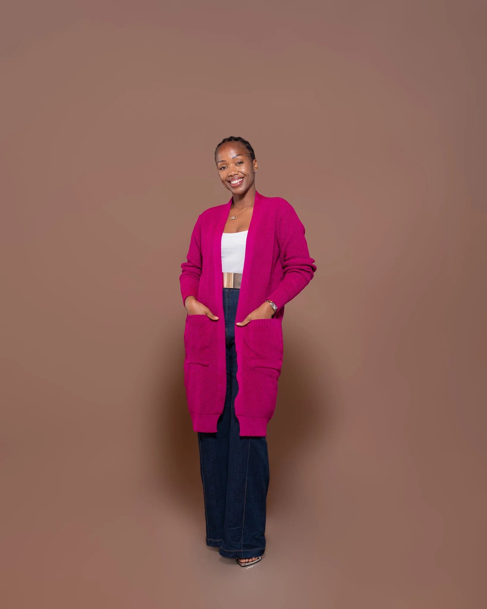 Fuchsia Knit Midi Cardigan