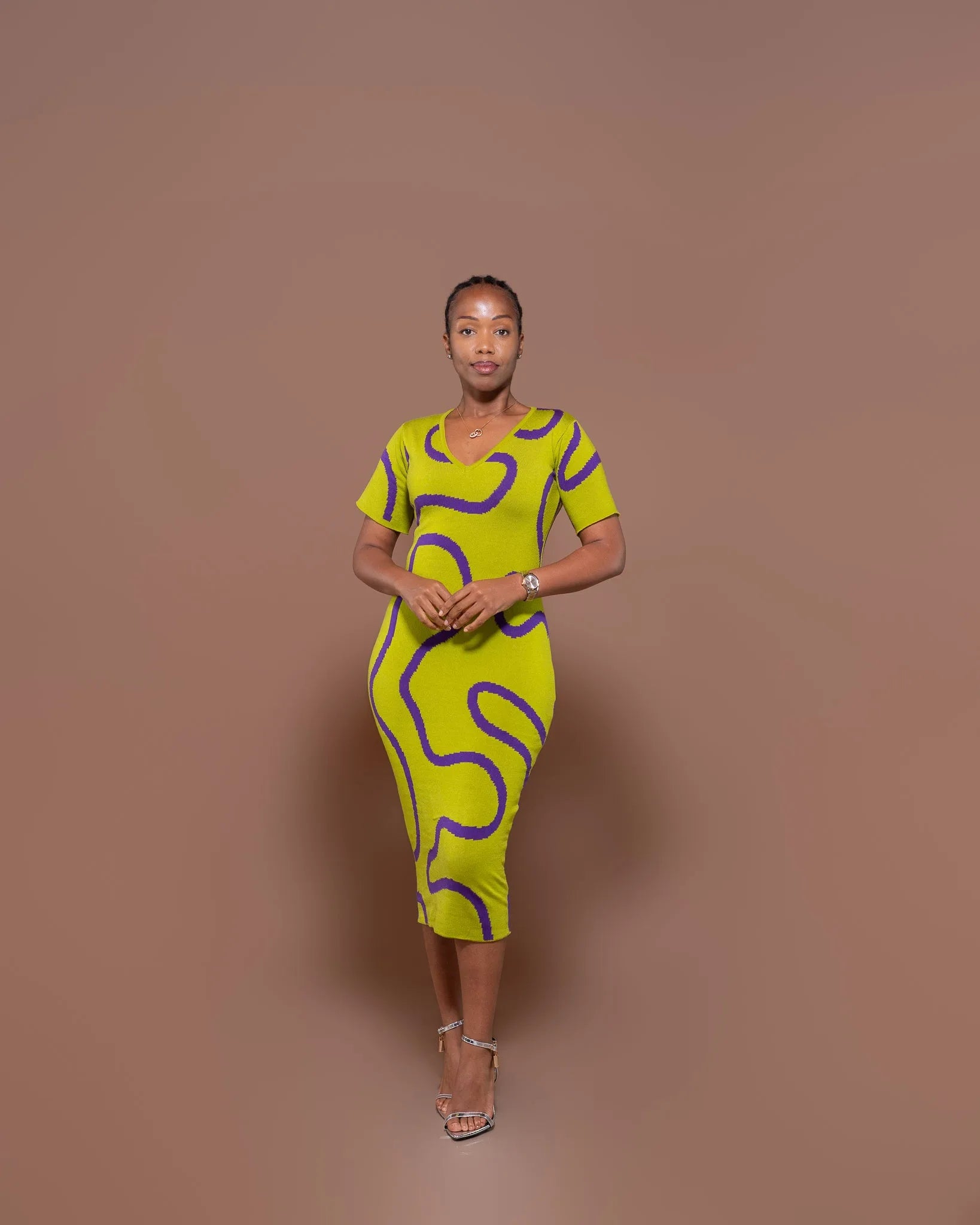 Petra Knit Midi Dress In Lime/Violet