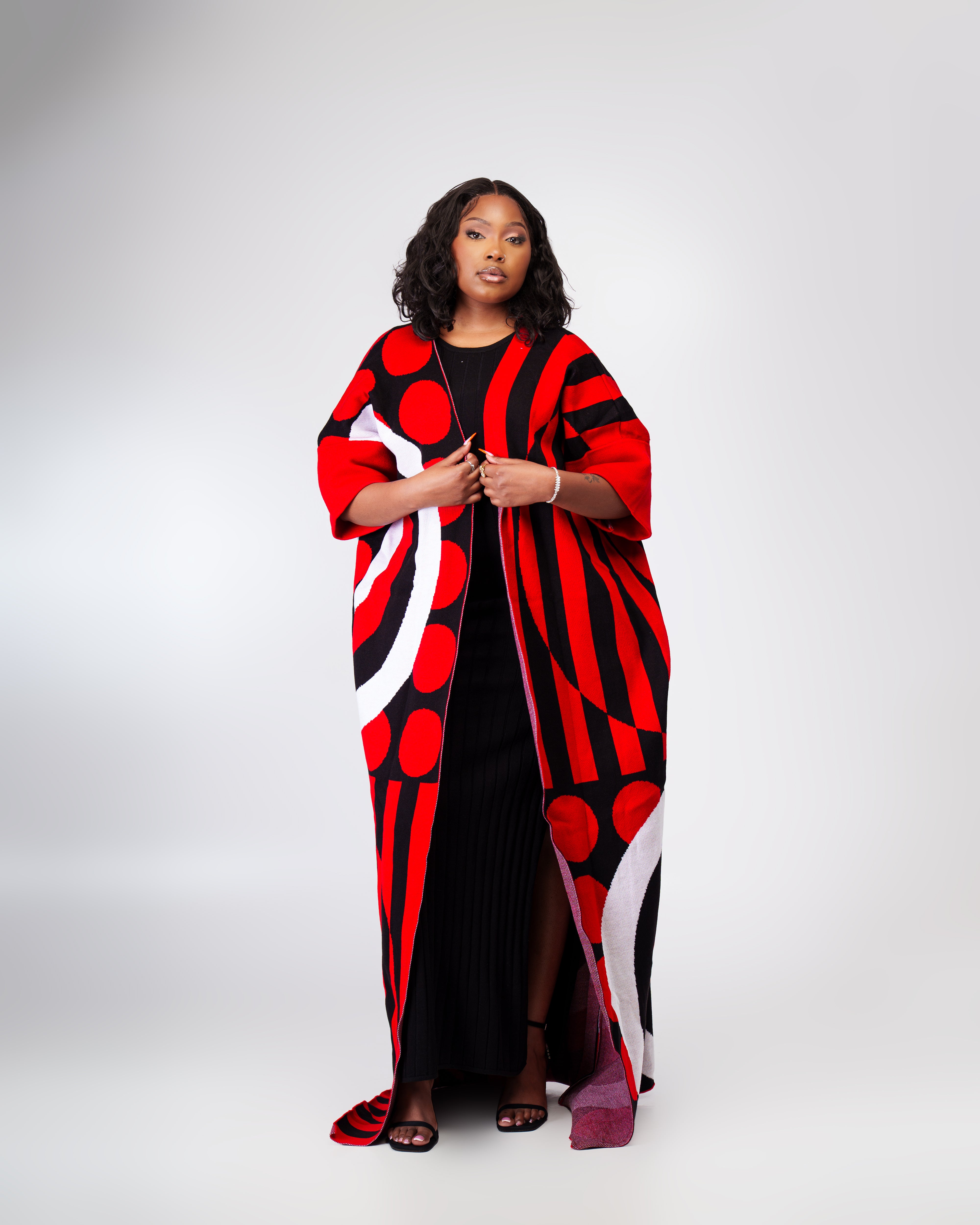 Zuri Block kimono-Blood red black white