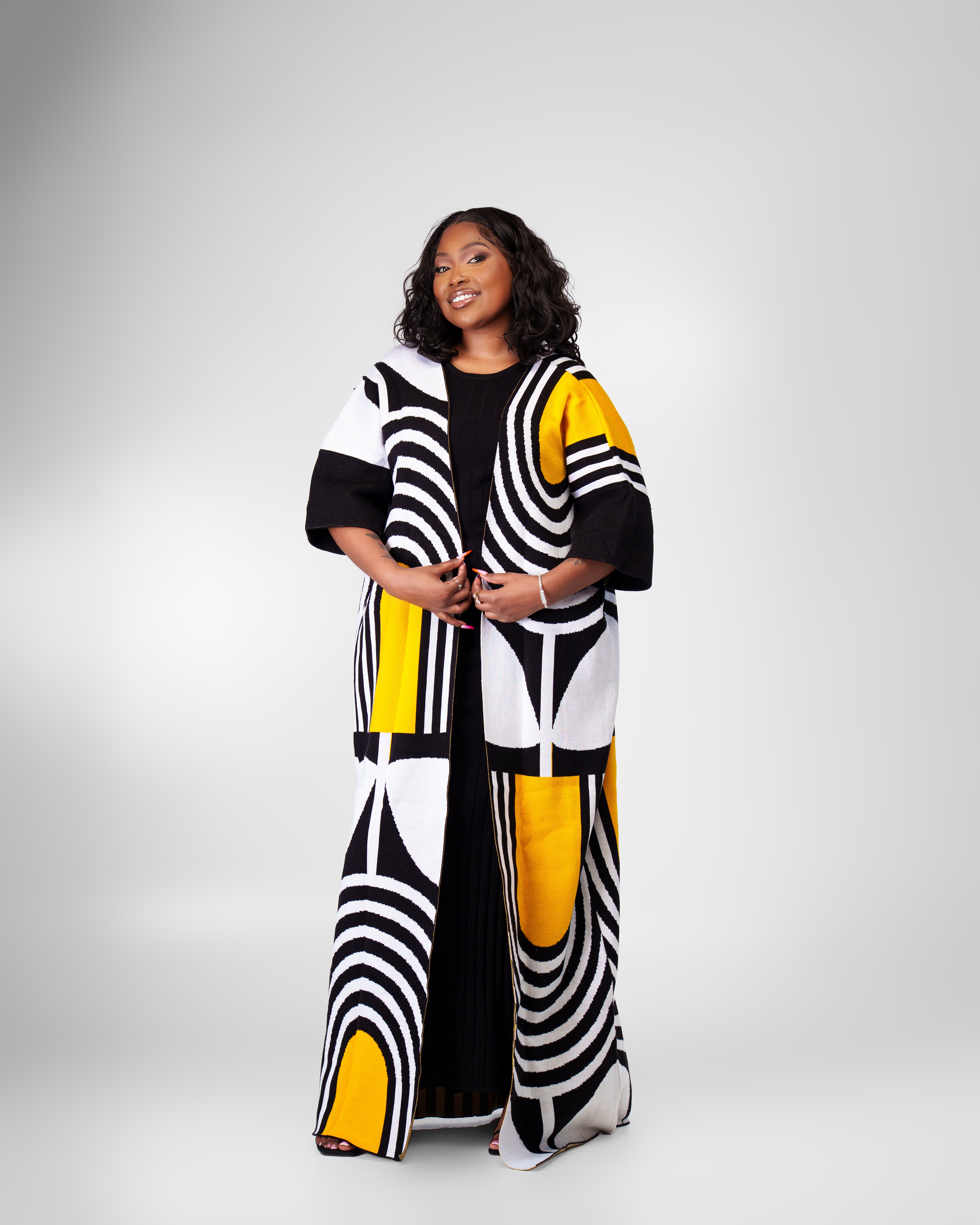 Kyra kimono-Black white sunflower